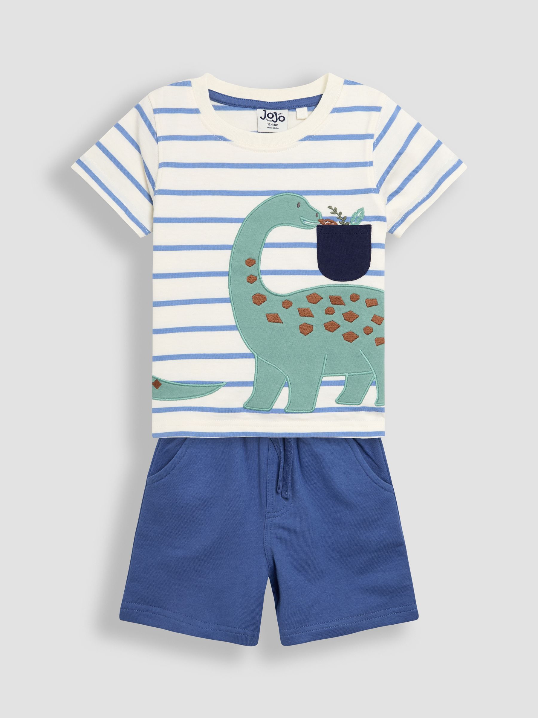 Blue Dinosaur 2-Piece Appliqué T-Shirt & Short Set - Image 1 of 7