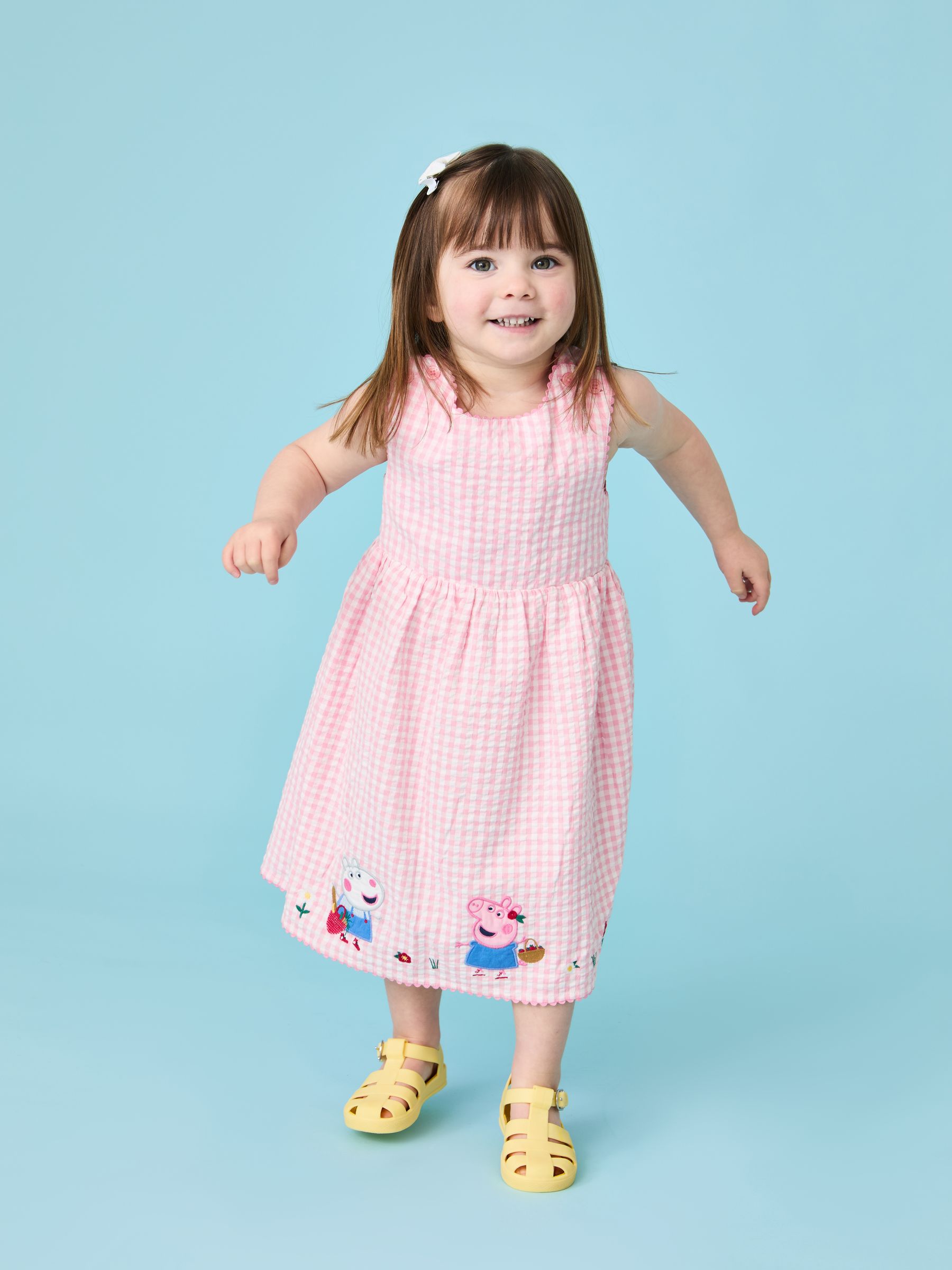 Pink Peppa Pig Applique Gingham Cross Back Dress | JoJo Maman Bébé