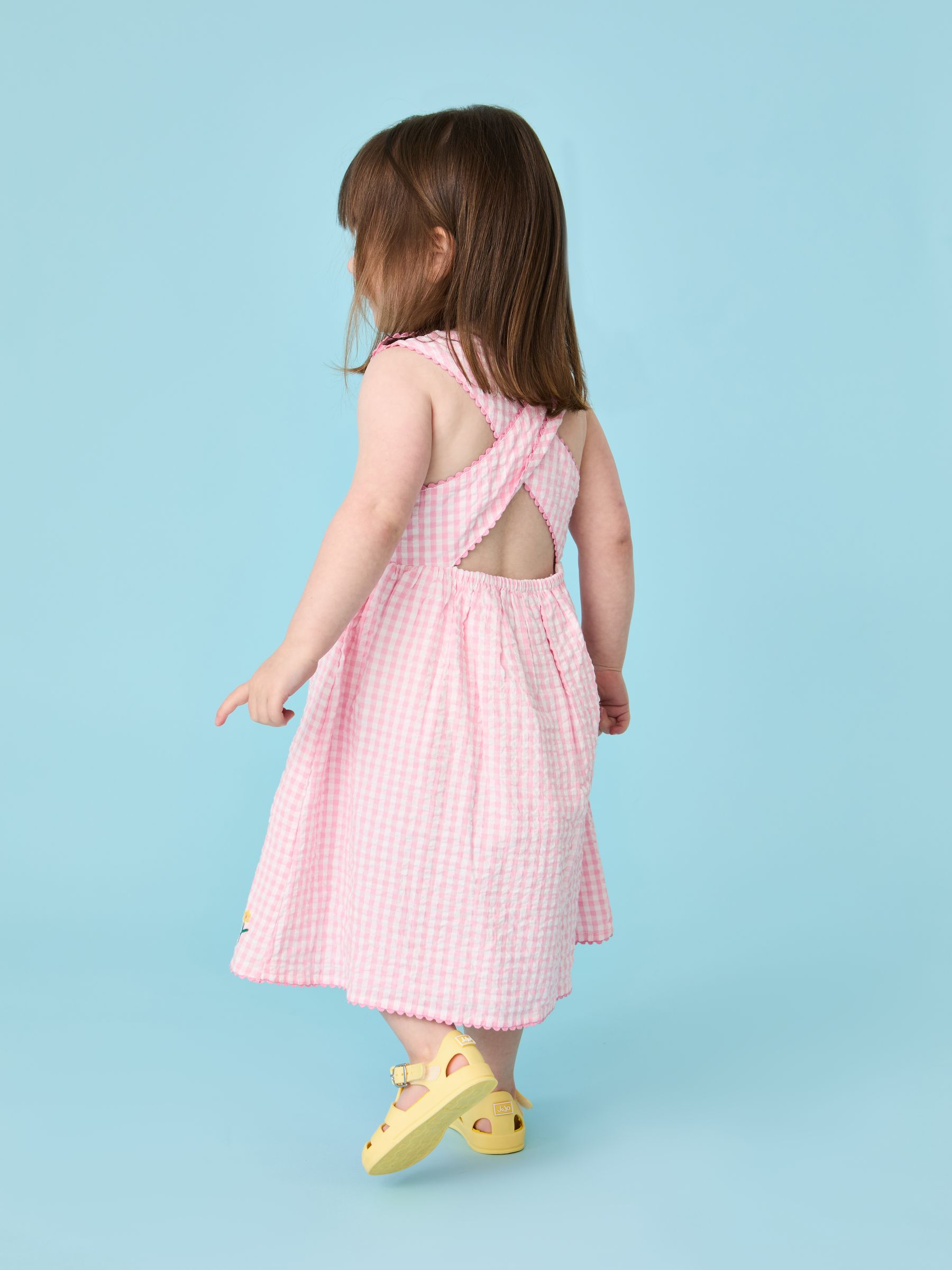 Pink Peppa Pig Applique Gingham Cross Back Dress - Image 4 of 7