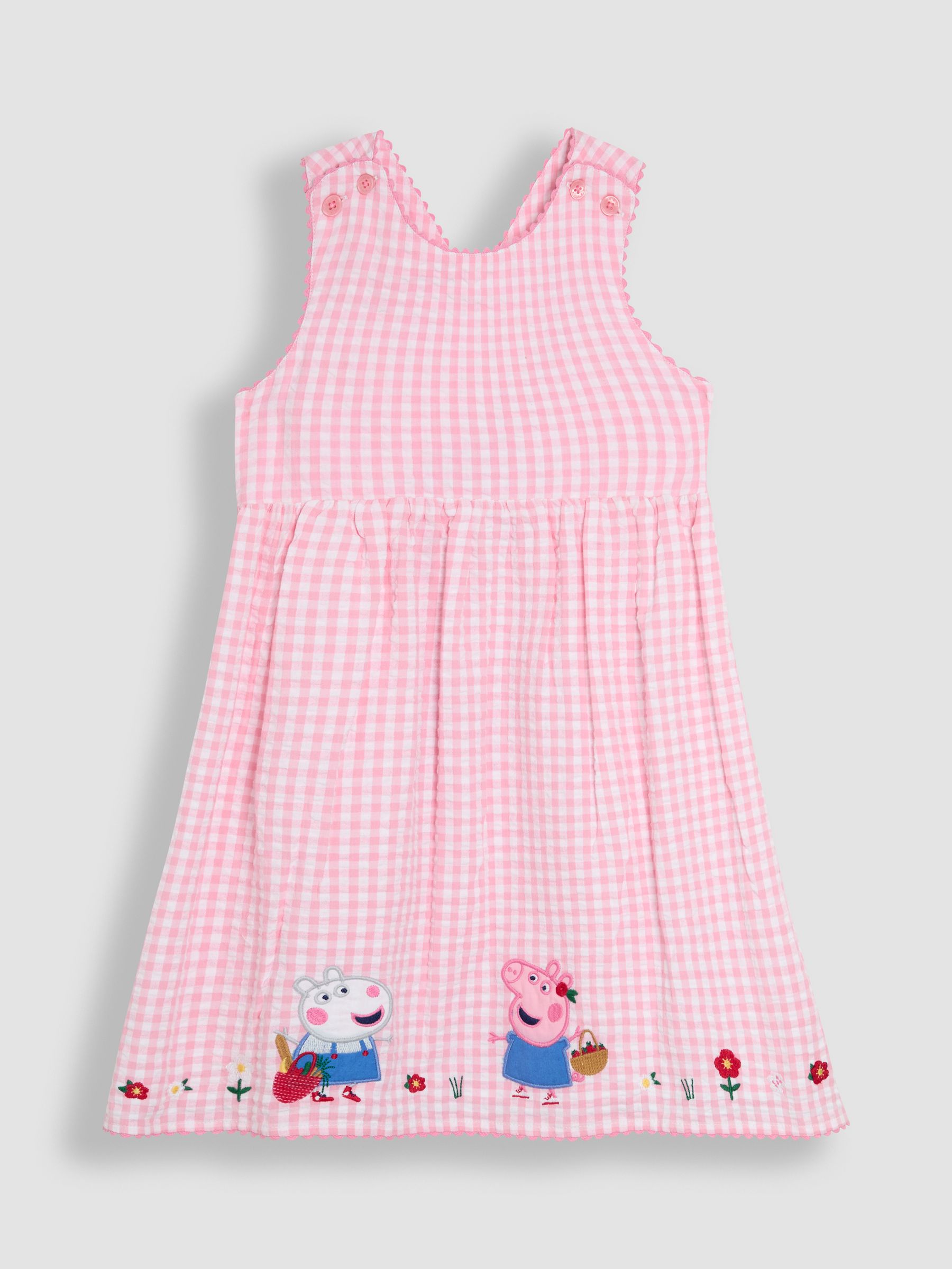 Pink Peppa Pig Applique Gingham Cross Back Dress | JoJo Maman Bébé USA