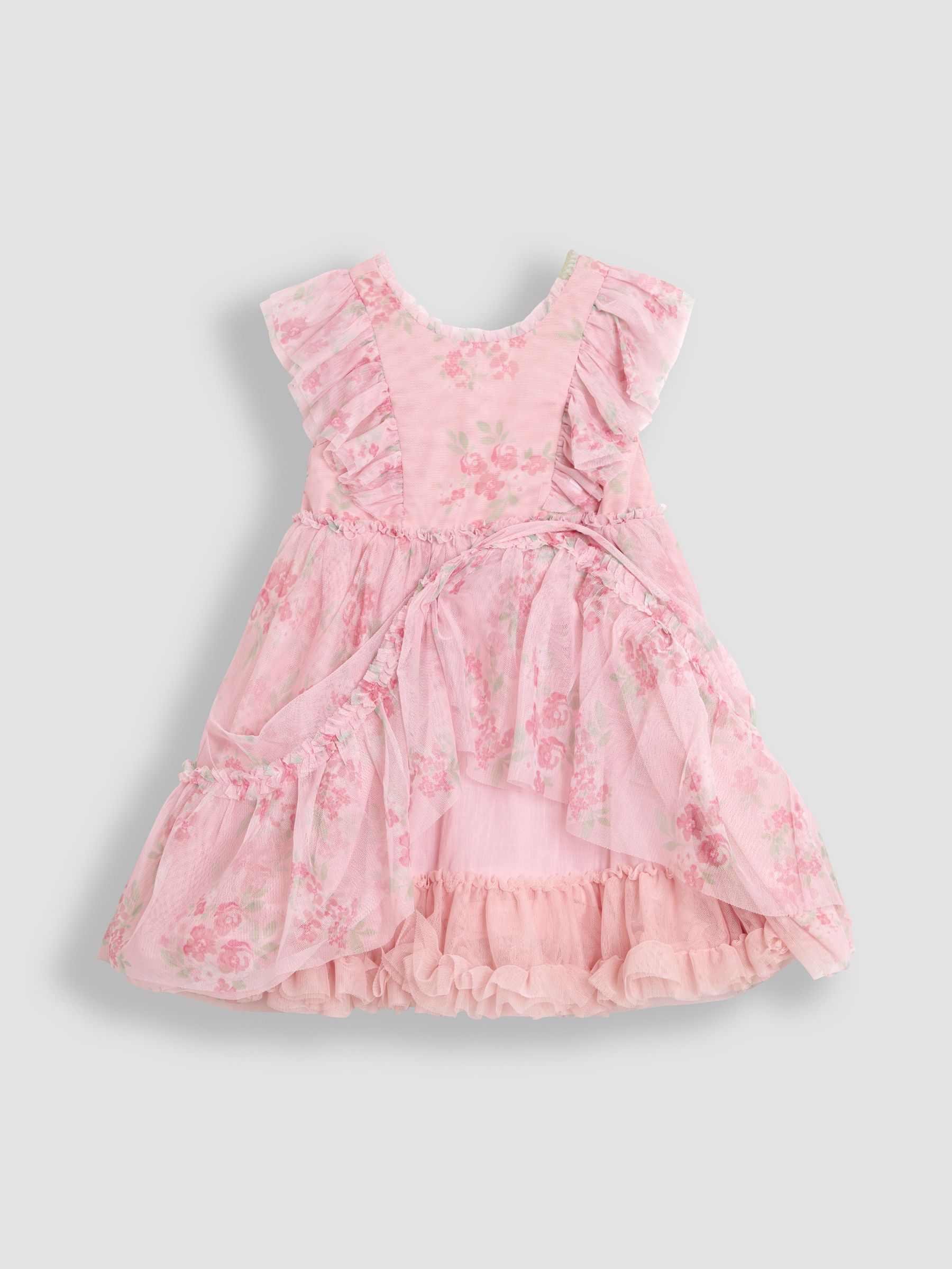 Pink Floral Floral Ruffle Shoulder Tiered Tulle Dress - Image 8 of 10