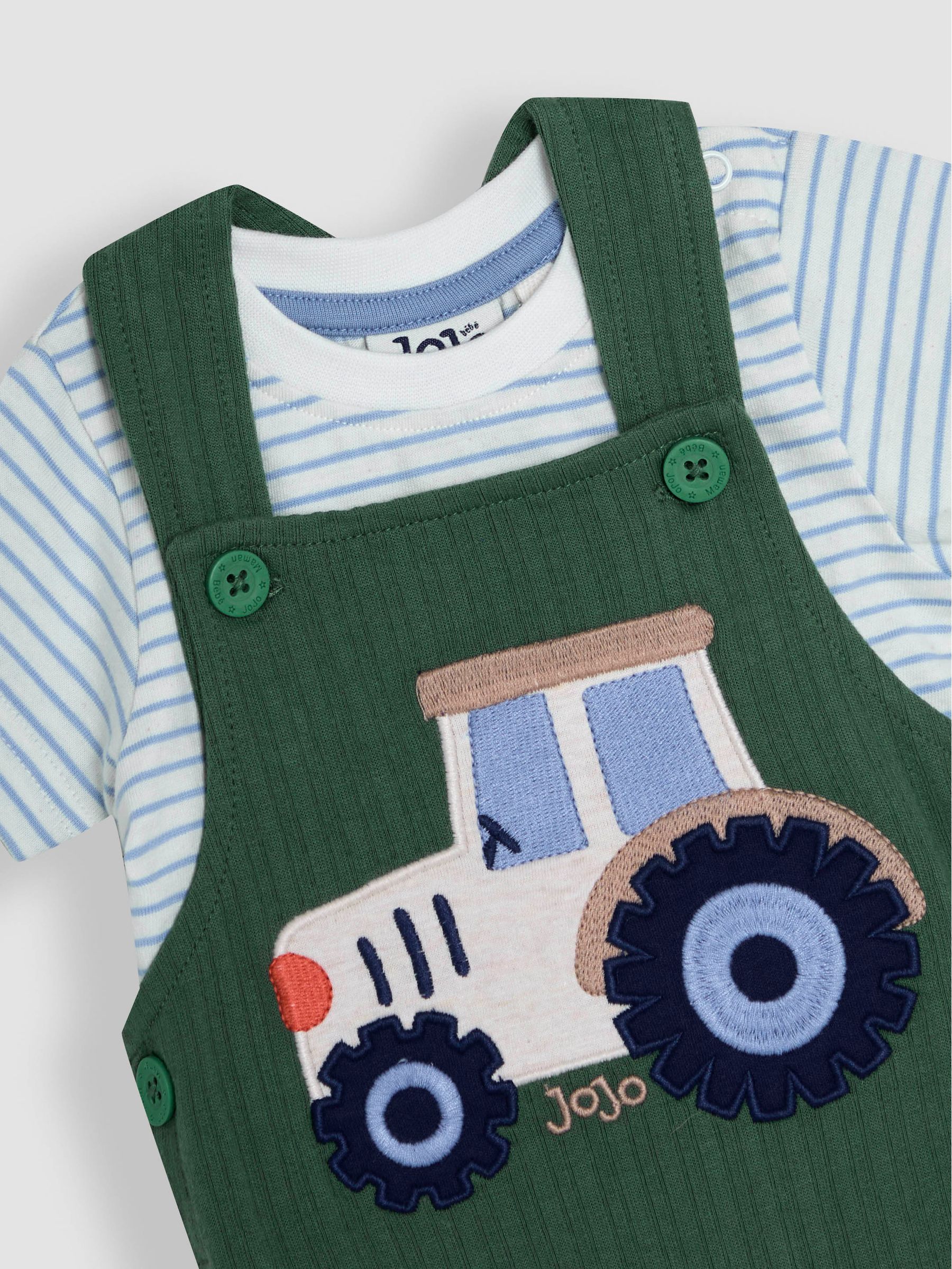Khaki Tractor 2-Piece Appliqué Dungarees & T-Shirt Set - Image 2 of 6