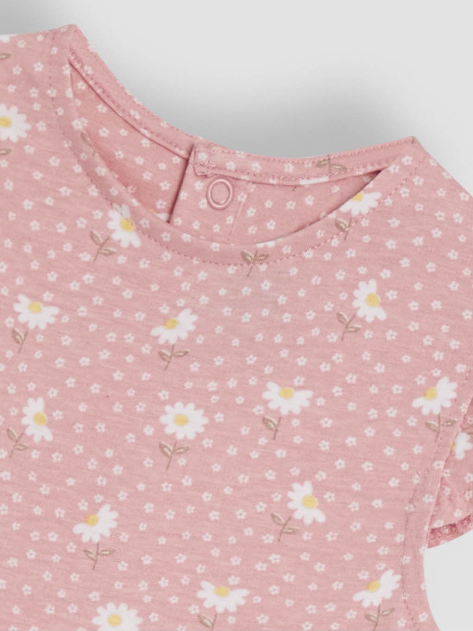 Pink Daisy Floral Ruffle Shoulder 100% Cotton Playsuit - Image 3 of 3