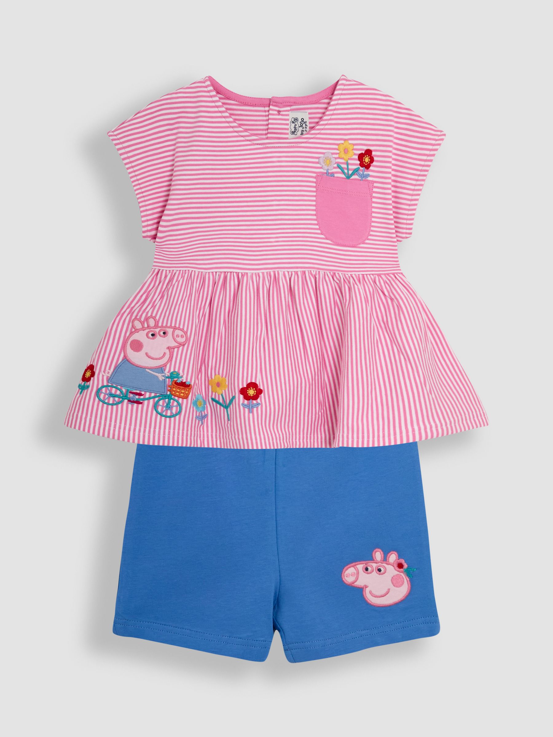 Pink Stripe 2-Piece Peppa Pig Appliqué T-Shirt & Shorts Set - Image 1 of 7