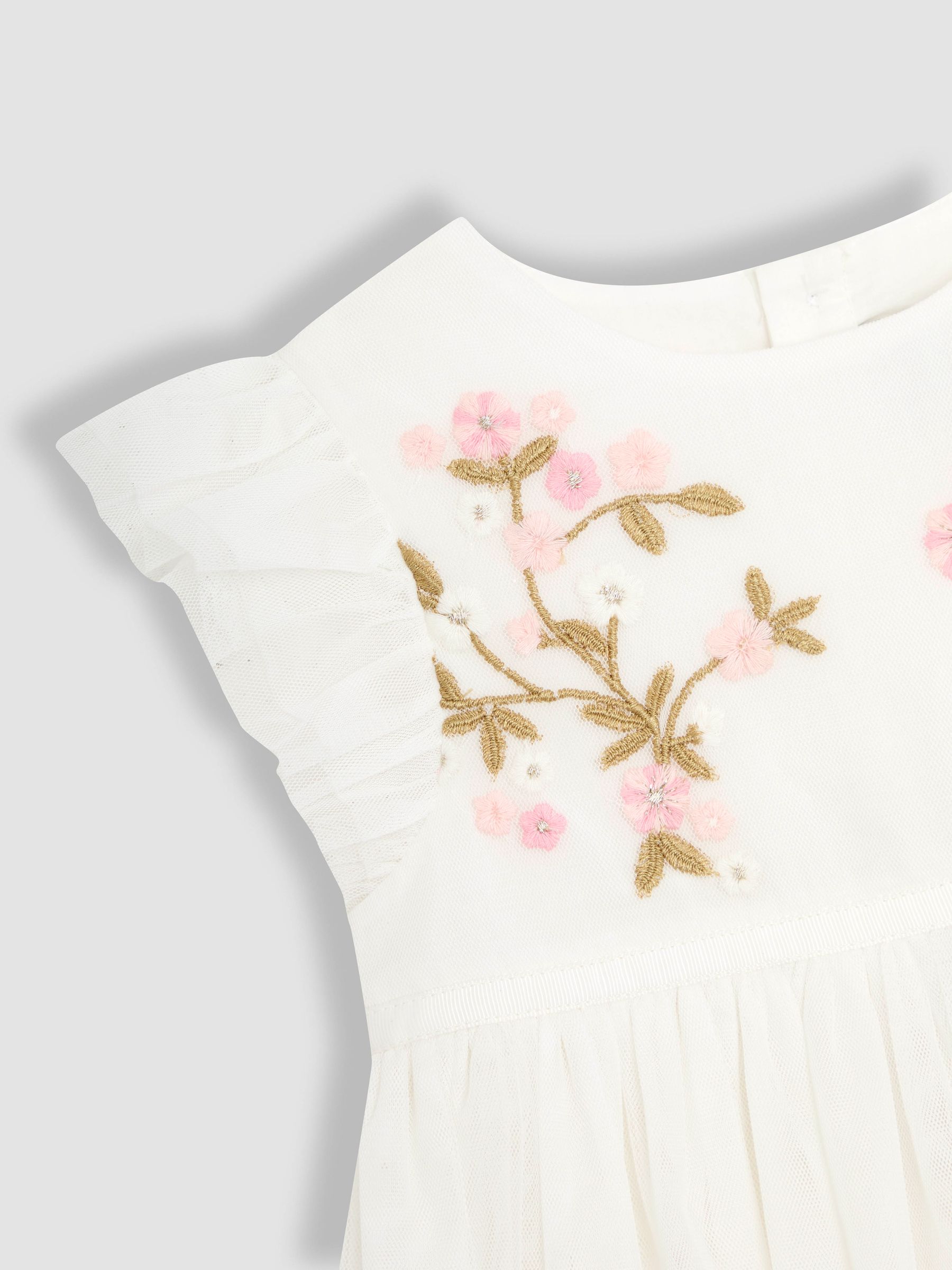 Cream Floral Embroidered Tulle Party Dress - Image 3 of 3