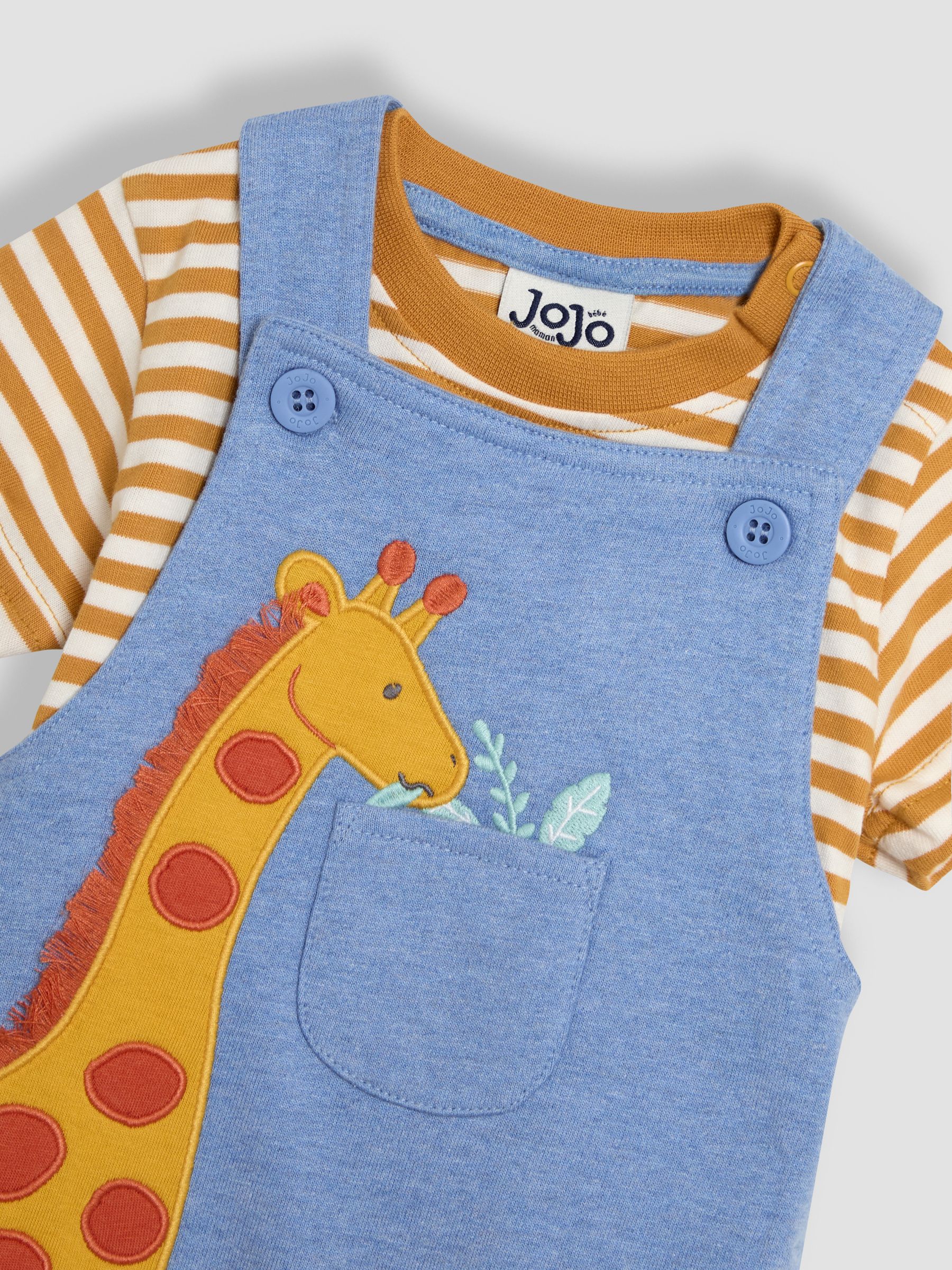 Blue Giraffe 2-Piece Appliqué Dungarees & T-Shirt Set - Image 6 of 7