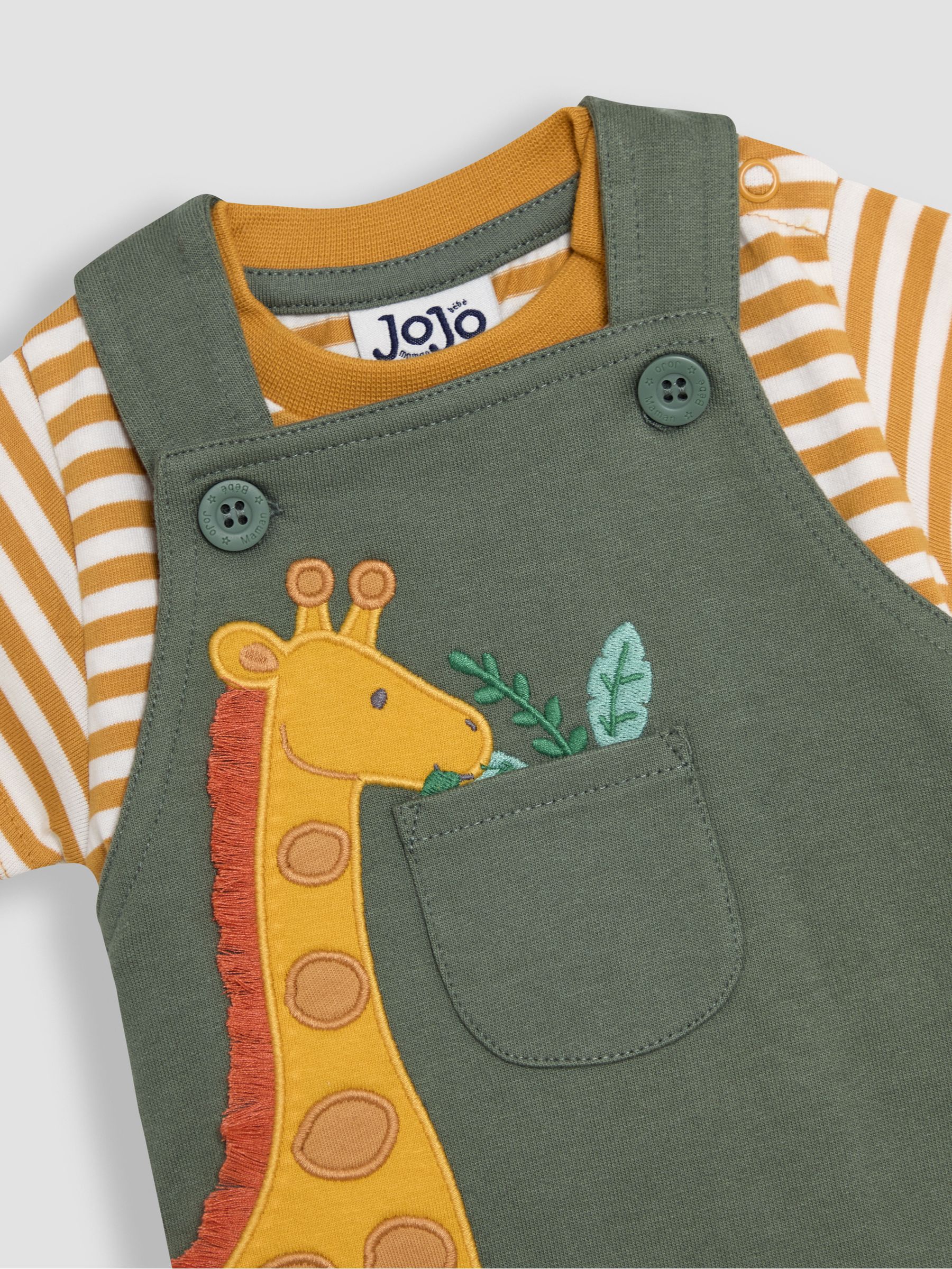Khaki Giraffe 2-Piece Appliqué Dungarees & T-Shirt Set - Image 6 of 7