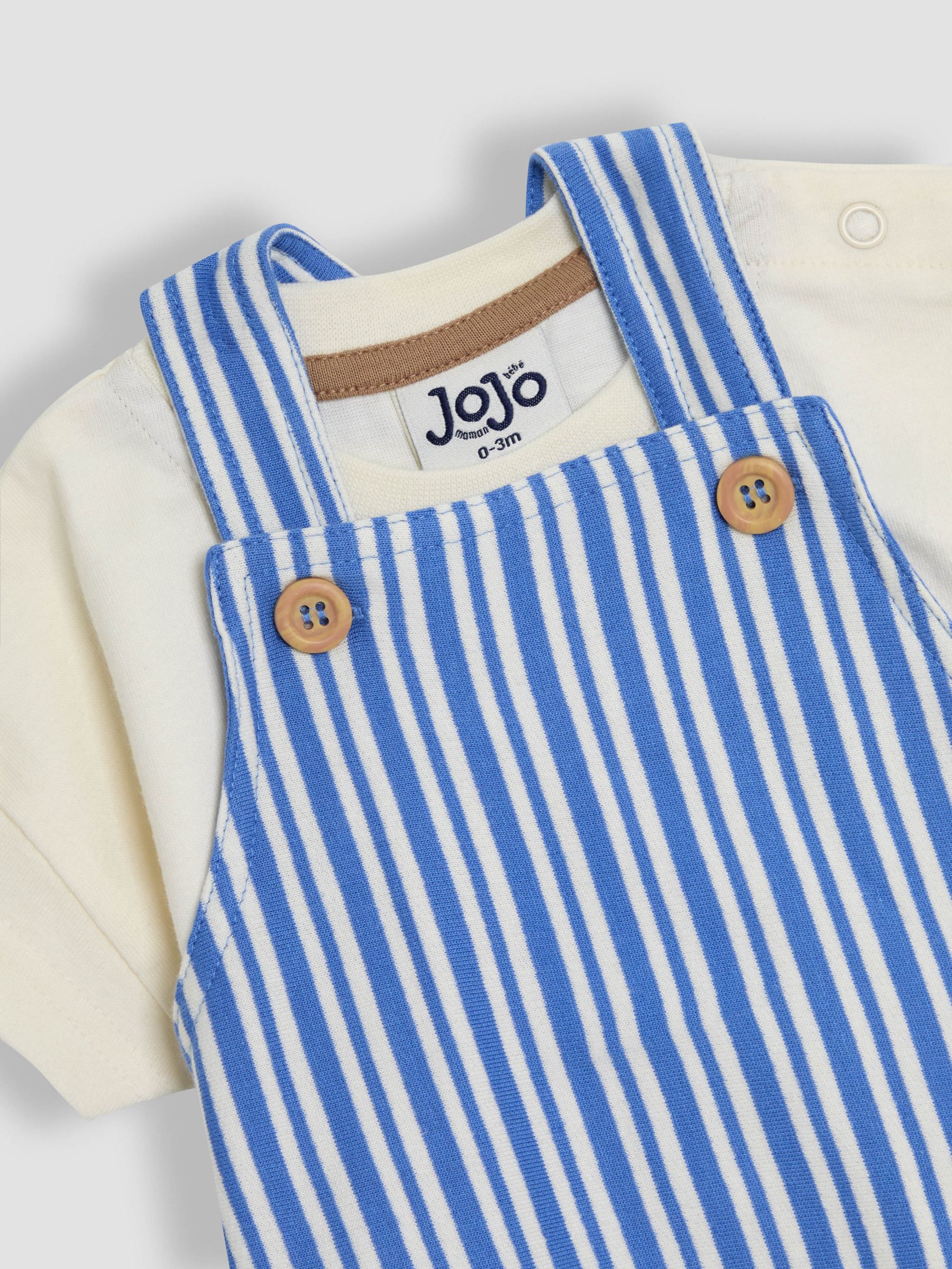 Blue 3-Piece Stripe Dungarees & T-Shirt Set with Hat - Image 2 of 9