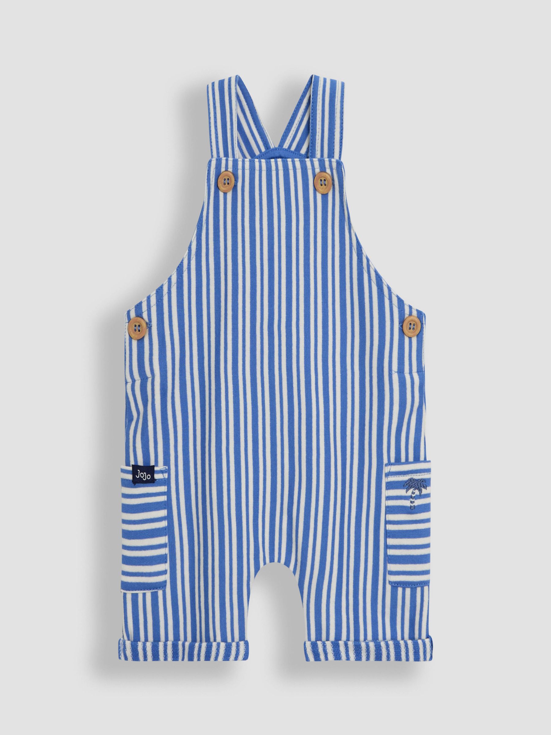 Blue 3-Piece Stripe Dungarees & T-Shirt Set with Hat - Image 3 of 9