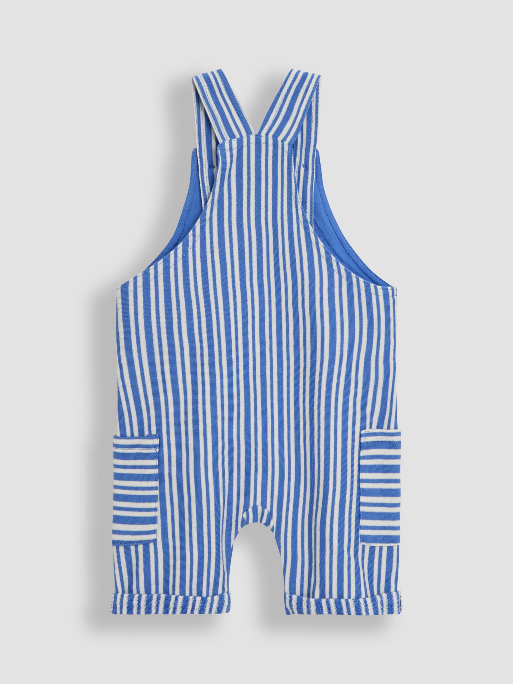Blue 3-Piece Stripe Dungarees & T-Shirt Set with Hat - Image 4 of 9