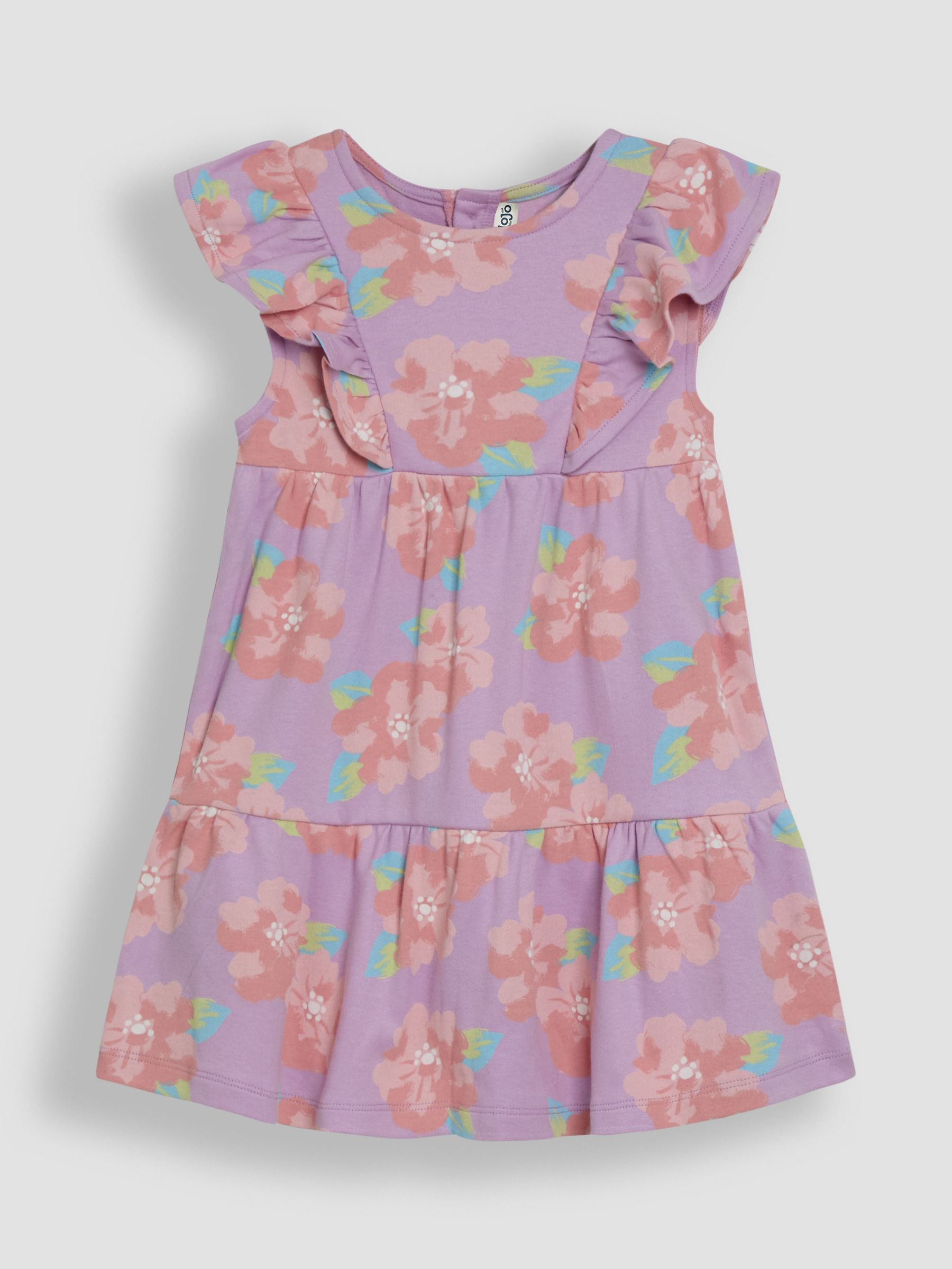 Lilac Purple Tropical Floral Frill Shoulder Summer Dress - Image 1 of 3