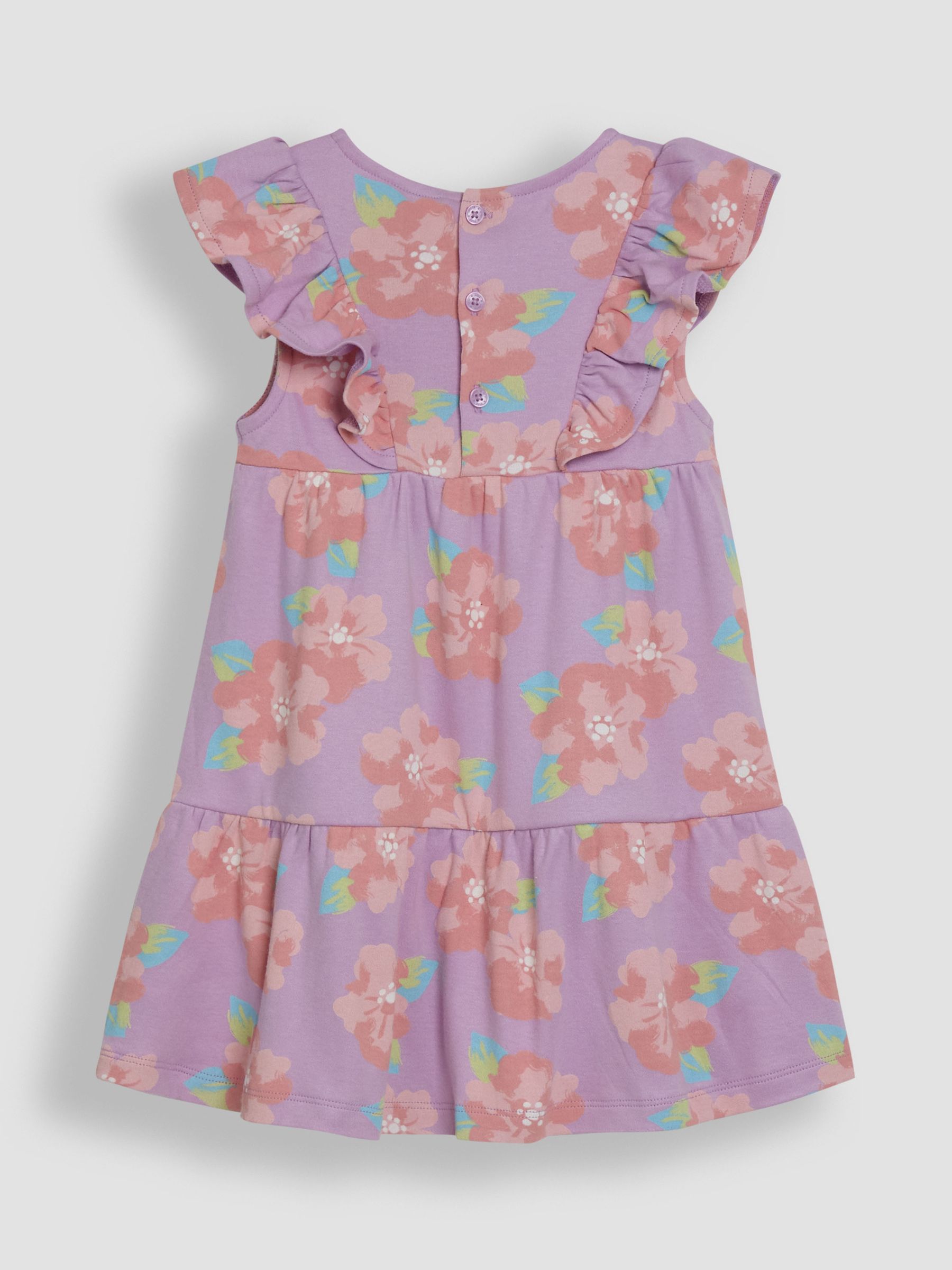 Lilac Purple Tropical Floral Frill Shoulder Summer Dress - Image 2 of 3