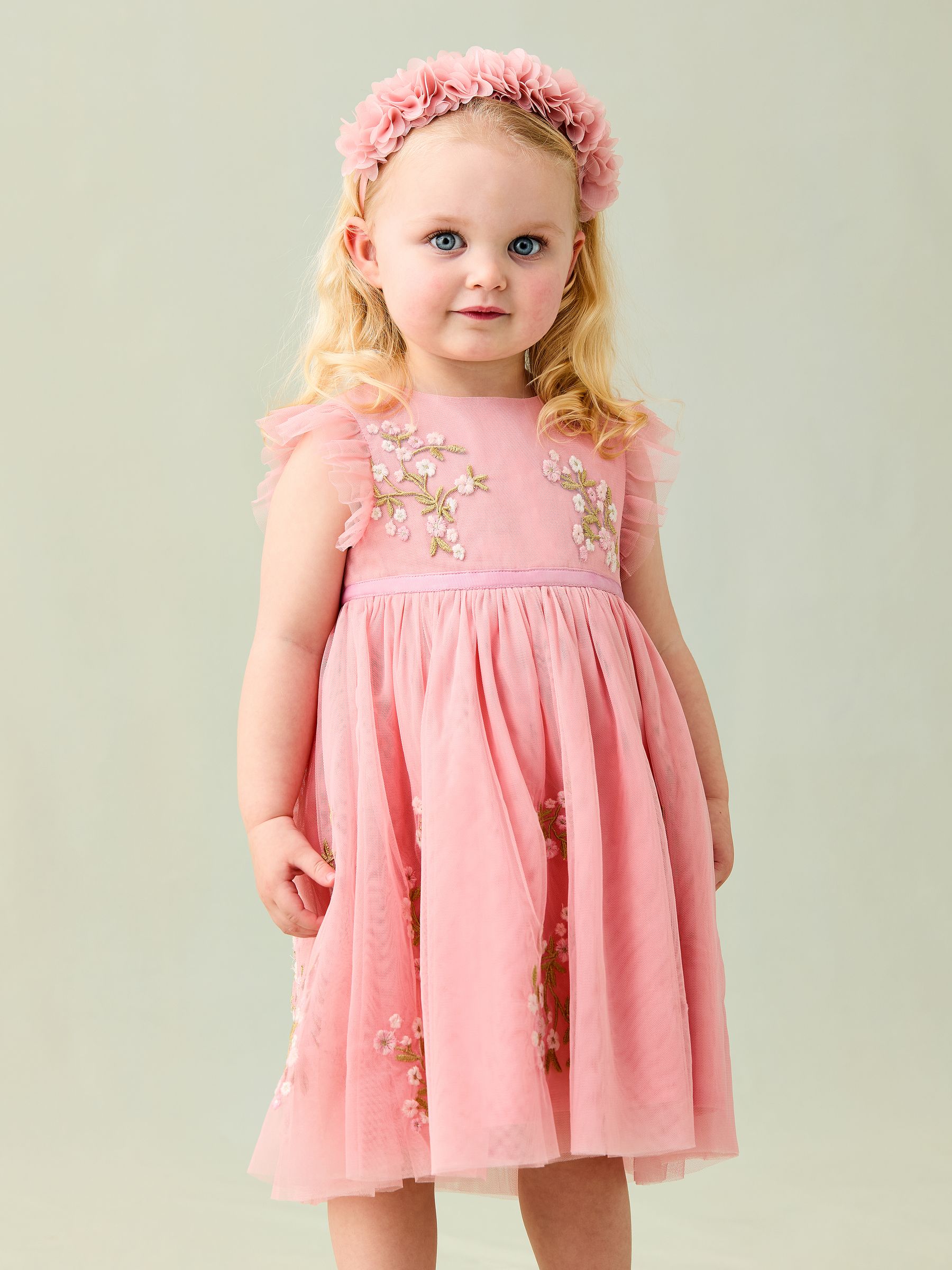 Pink Floral Embroidered Tulle Party Dress - Image 2 of 9