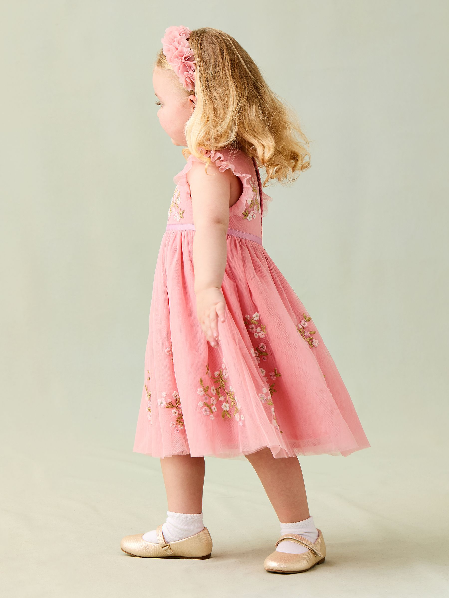 Pink Floral Embroidered Tulle Party Dress - Image 3 of 9