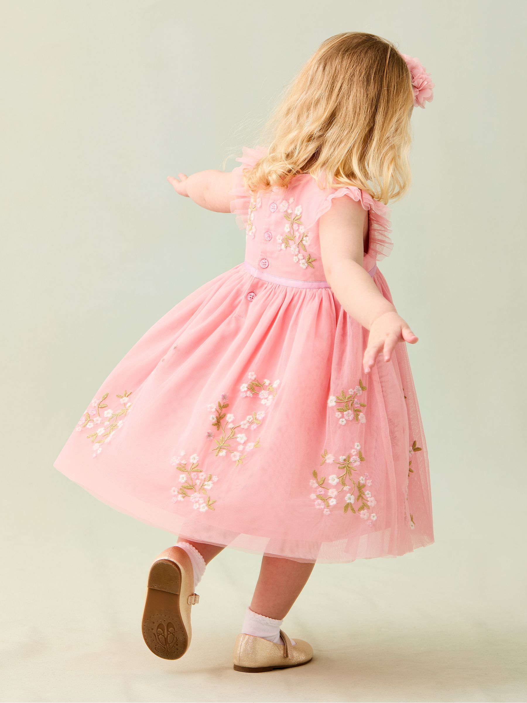 Pink Floral Embroidered Tulle Party Dress - Image 4 of 9
