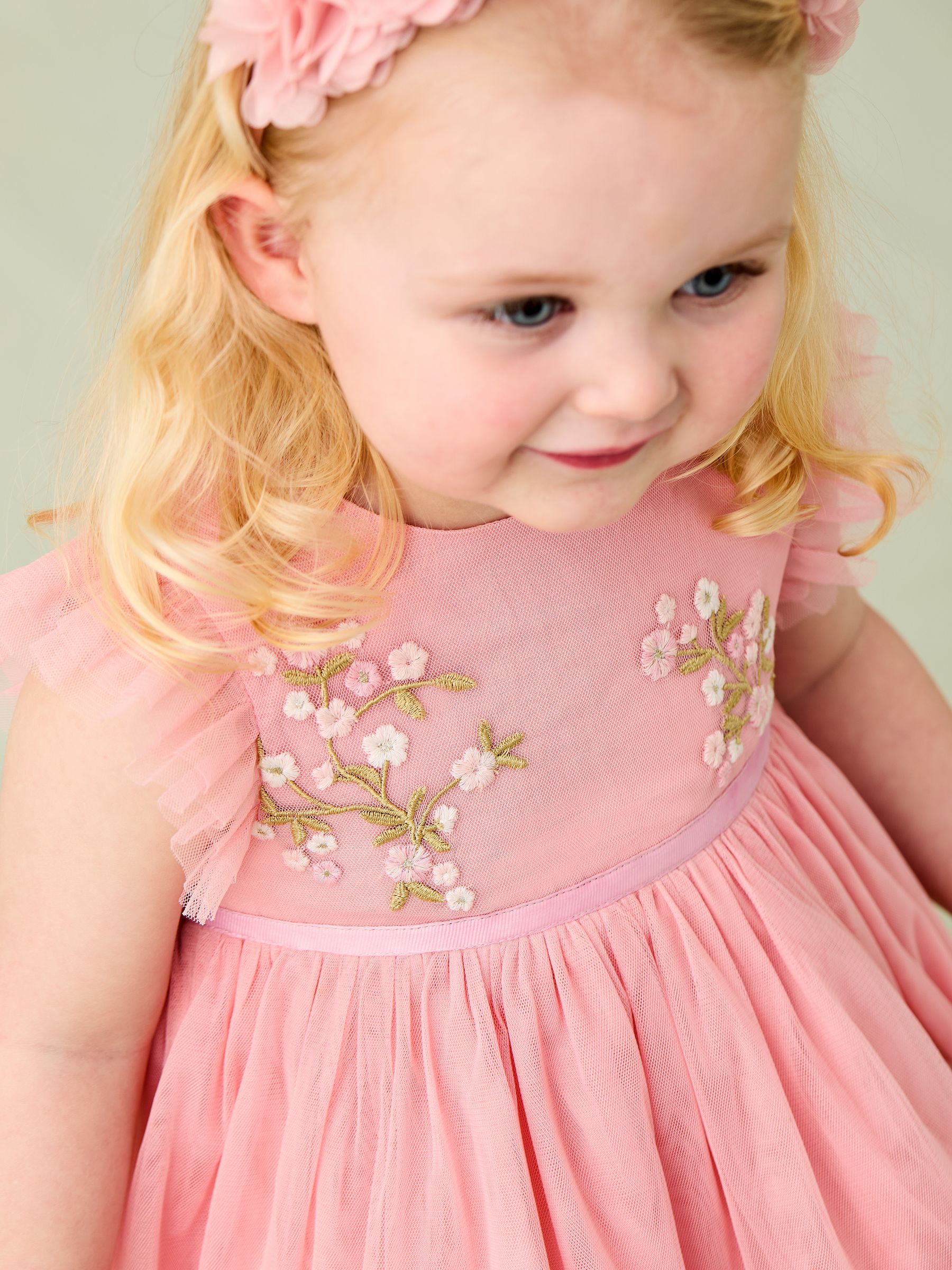 Pink Floral Embroidered Tulle Party Dress - Image 5 of 9