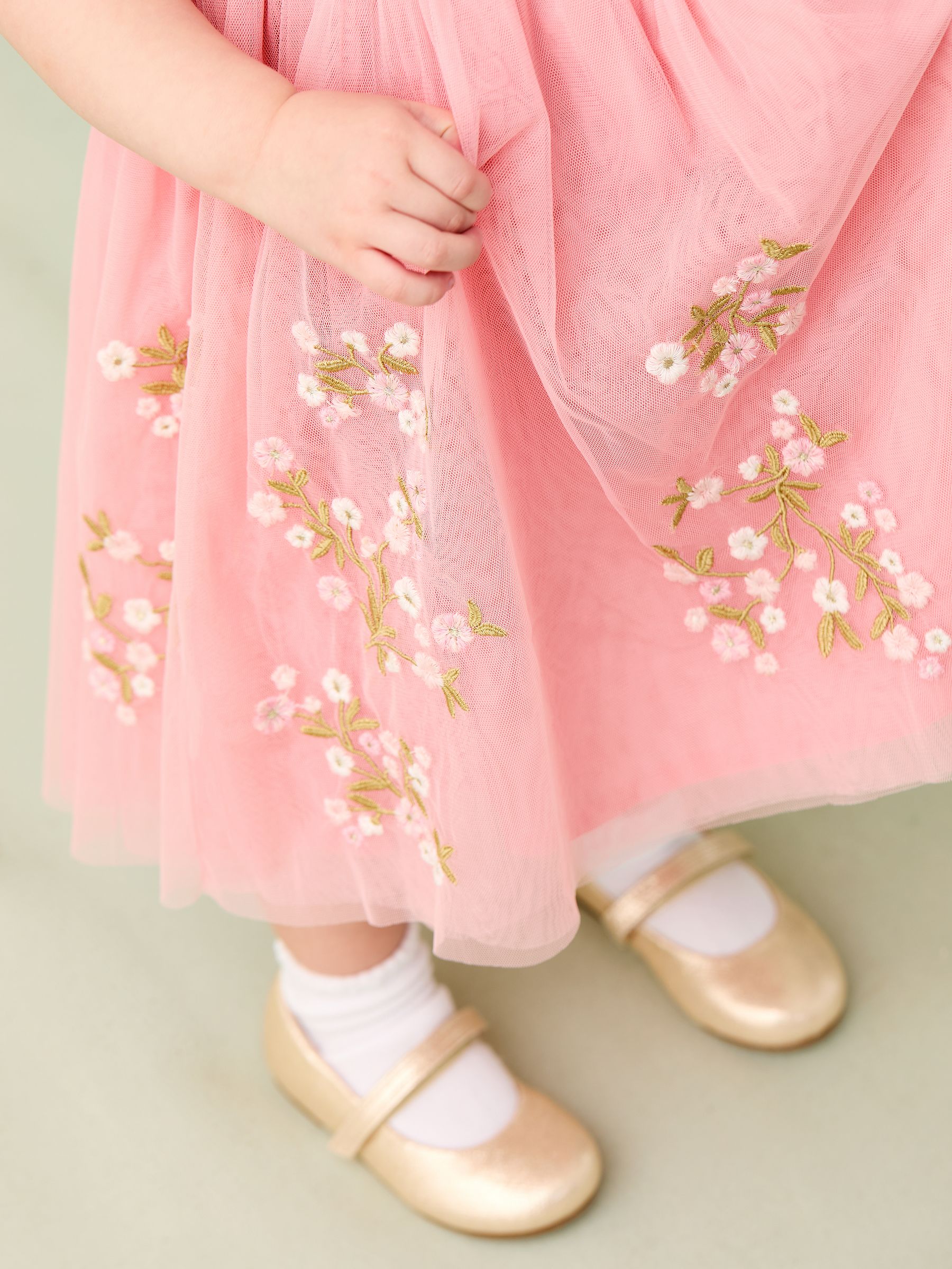 Pink Floral Embroidered Tulle Party Dress - Image 6 of 9