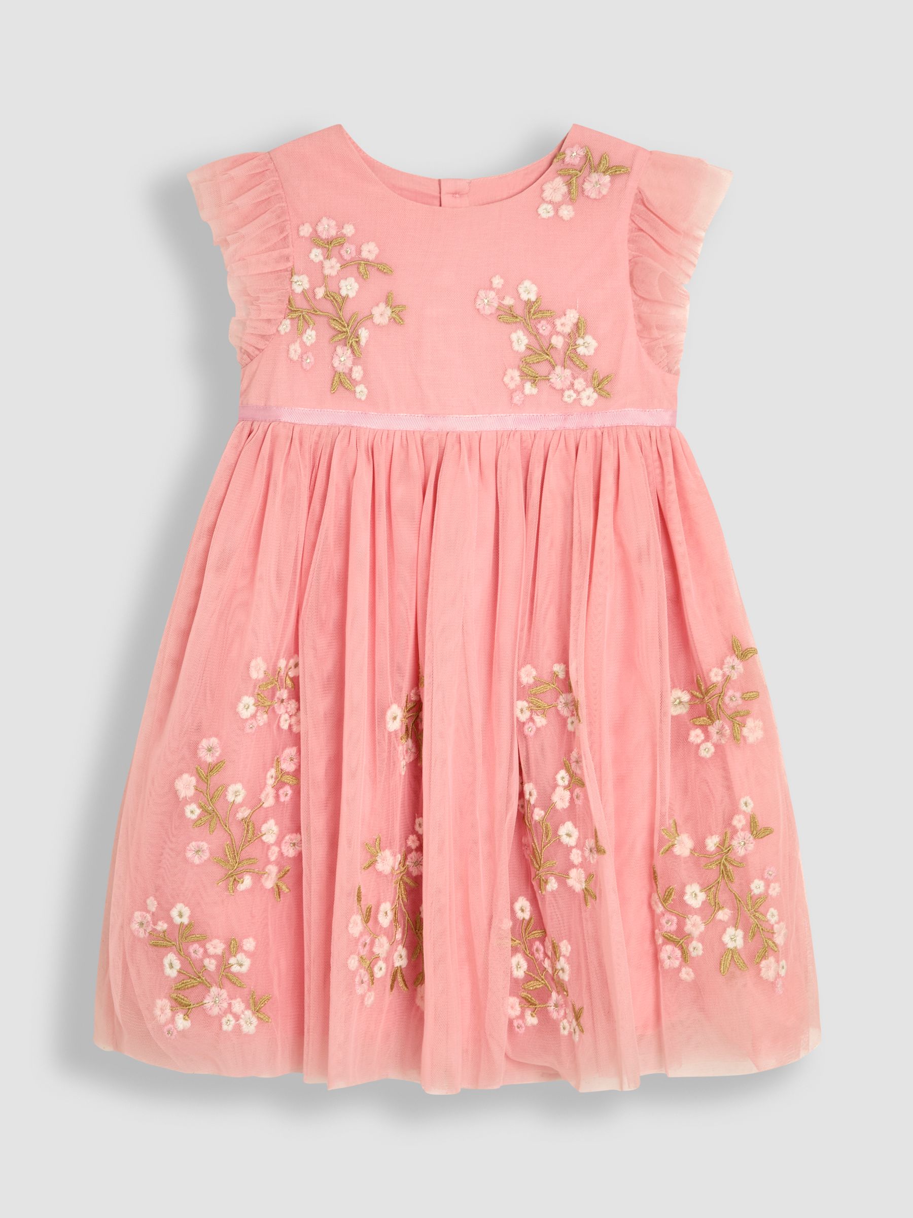 Pink Floral Embroidered Tulle Party Dress - Image 7 of 9