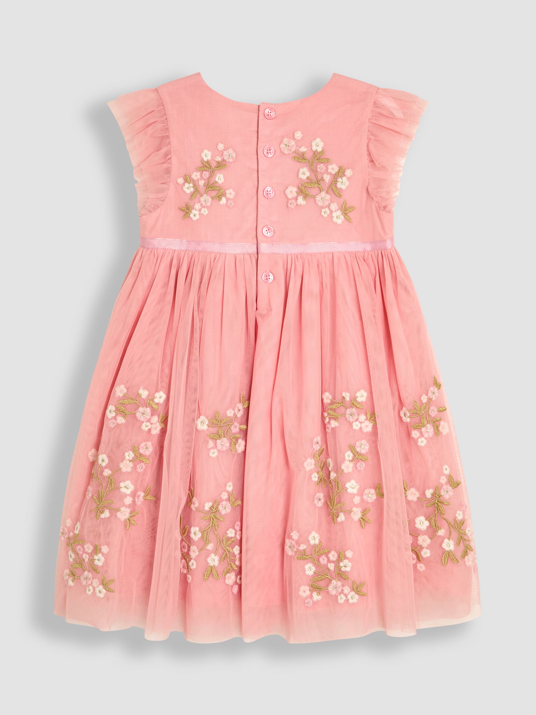 Pink Floral Embroidered Tulle Party Dress - Image 8 of 9