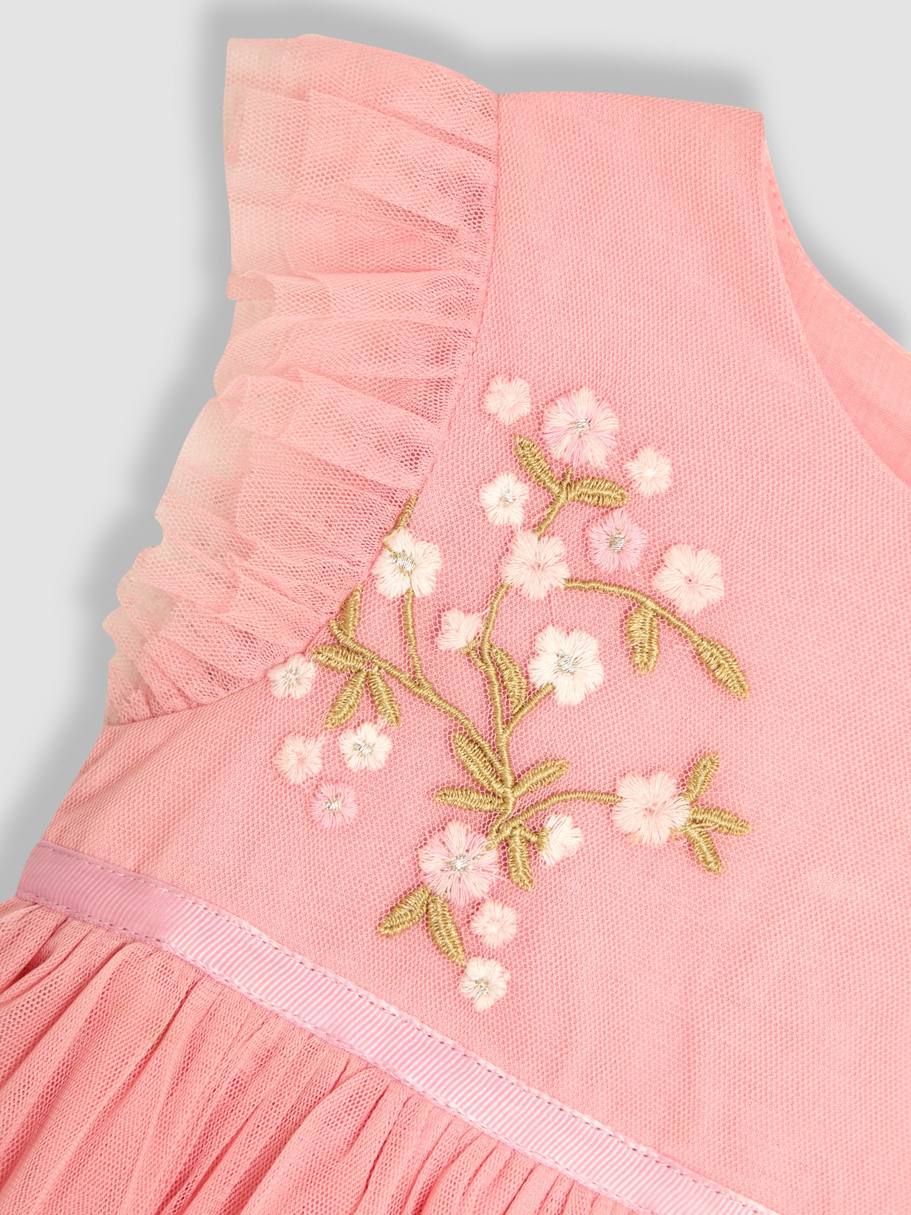 Pink Floral Embroidered Tulle Party Dress - Image 9 of 9