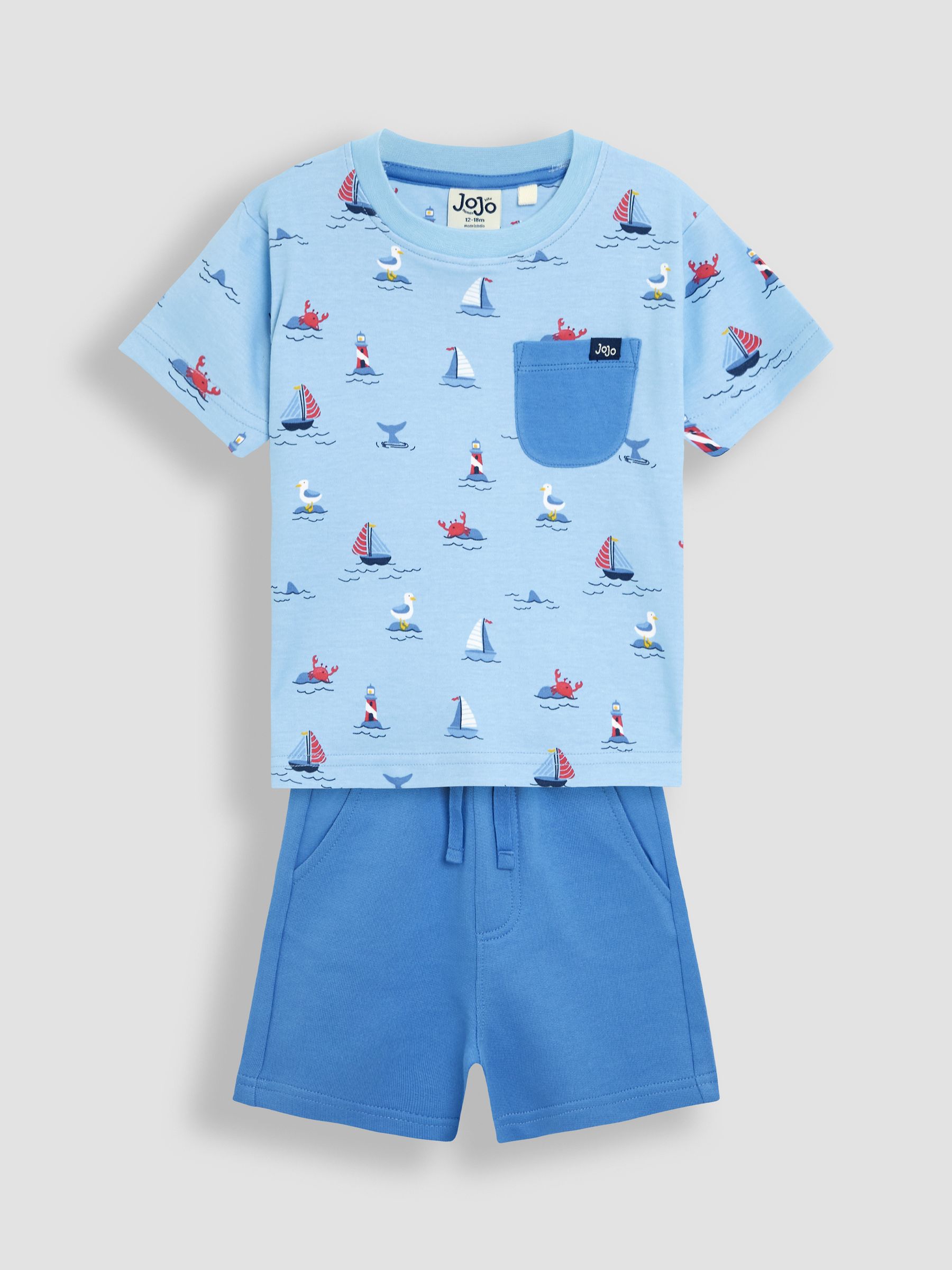 Blue Boat 100% Cotton Prtinted T-Shirt & Shorts Set - Image 1 of 6