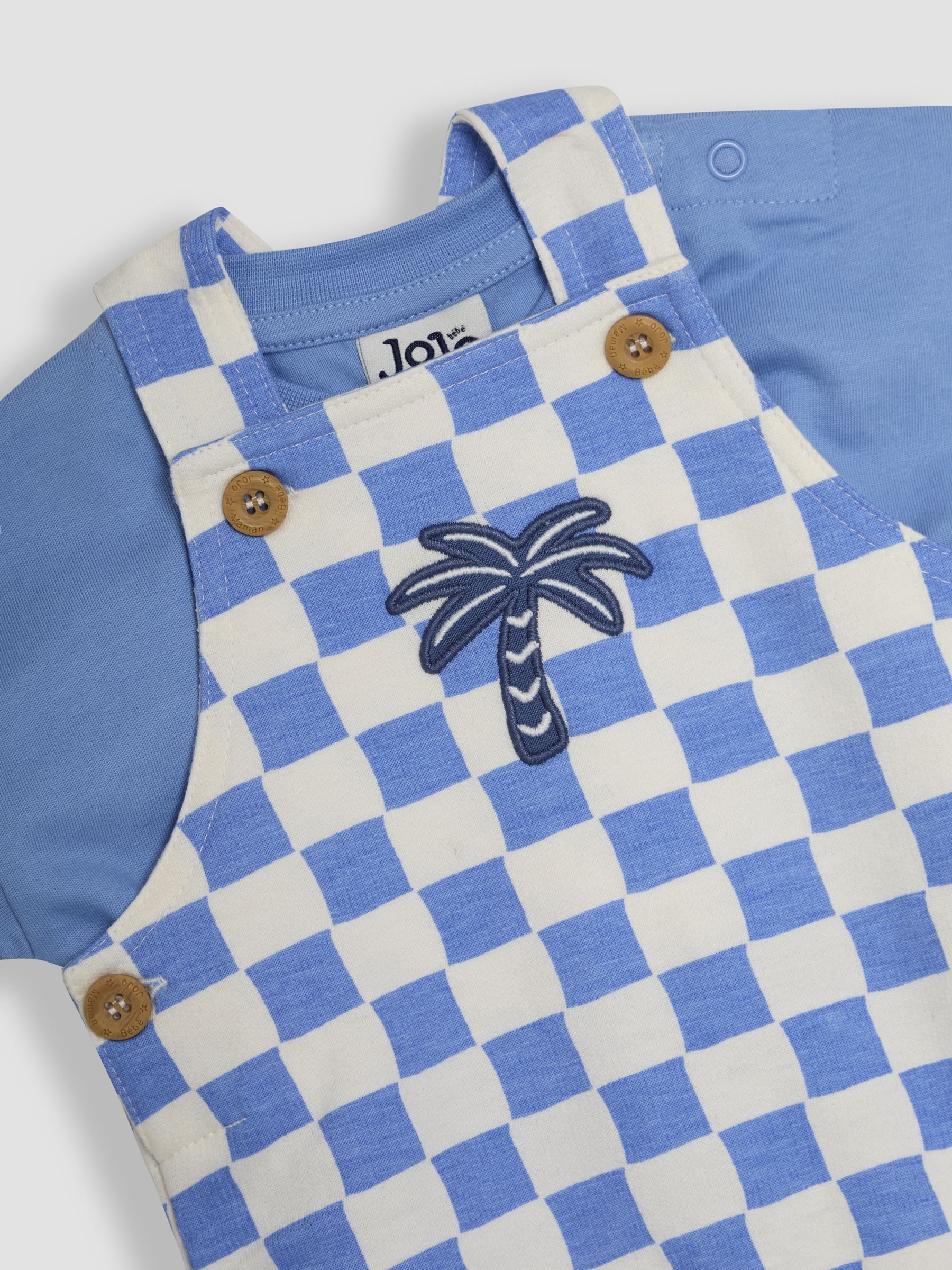 Blue 2-Piece Checkerboard Dungarees & T-Shirt Set - Image 6 of 6