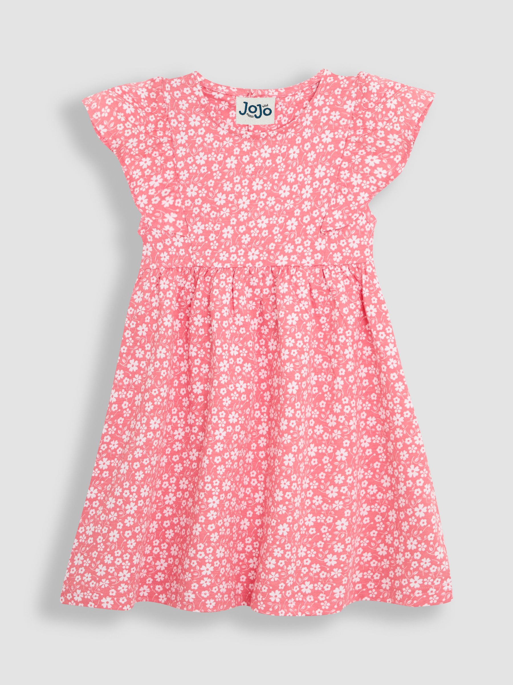 Coral Pink Ditsy Floral Print 100% Cotton Dress - Image 1 of 3