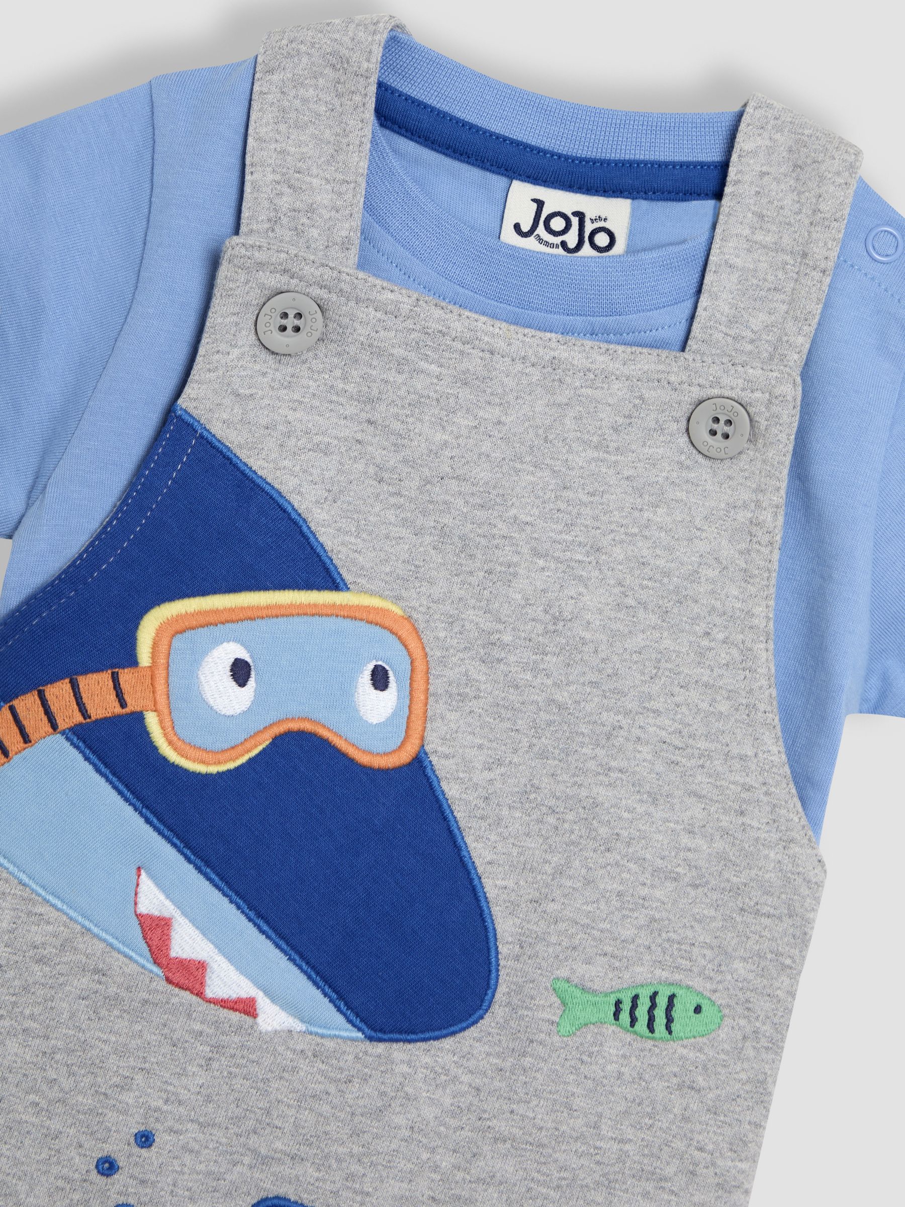 Grey Shark 2-Piece Appliqué Dungarees & T-Shirt Set - Image 6 of 7