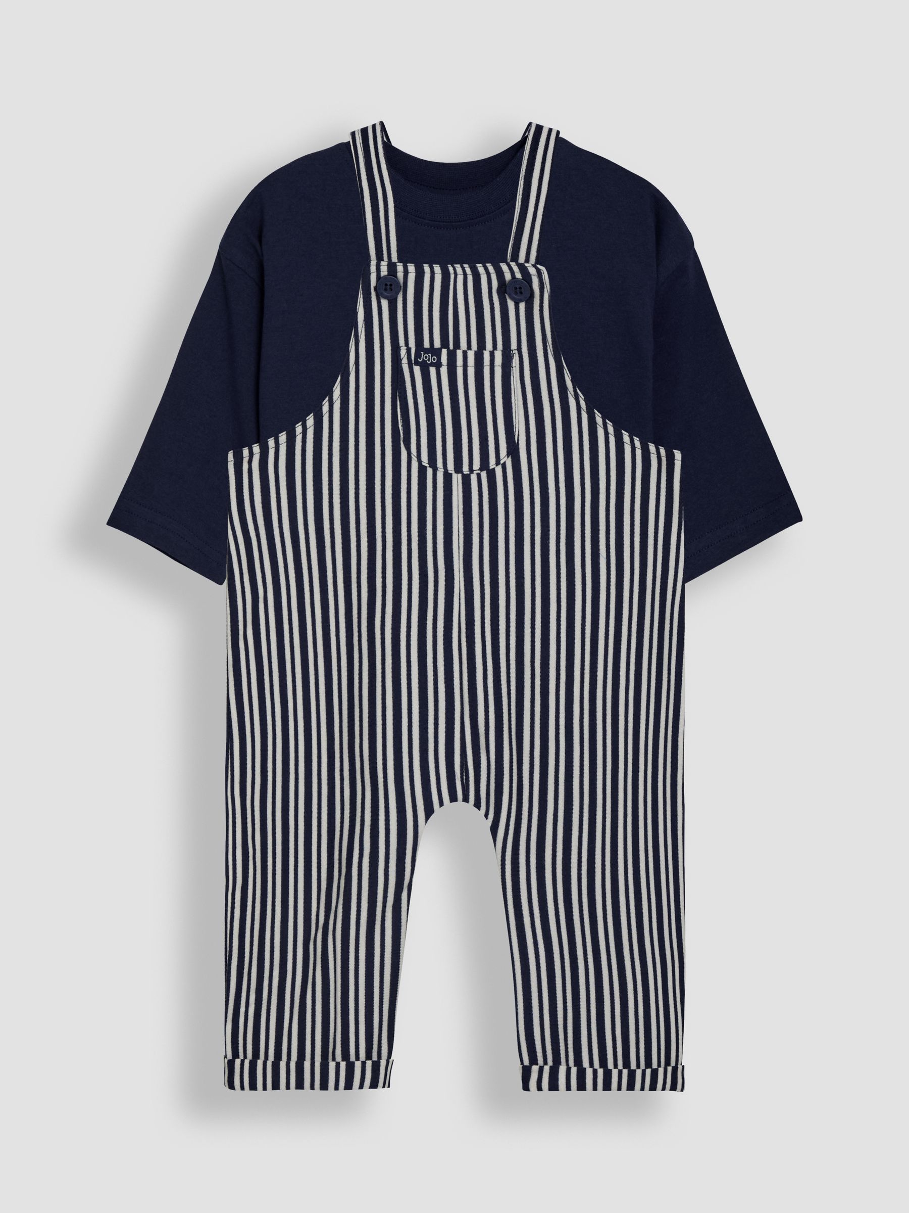 Navy Stripe 100% Cotton Dungarees & Top Set - Image 1 of 6