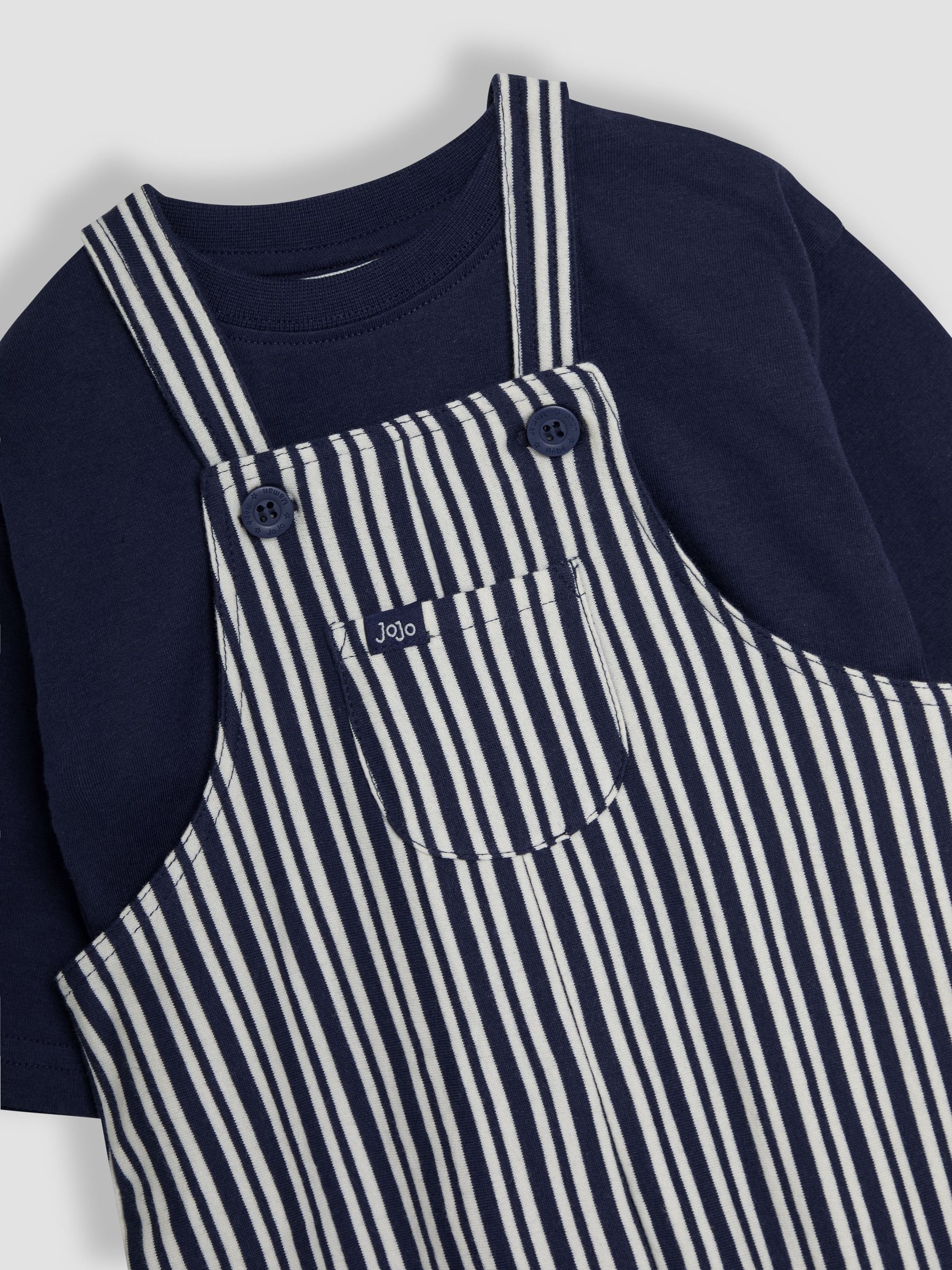 Navy Stripe 100% Cotton Dungarees & Top Set - Image 6 of 6