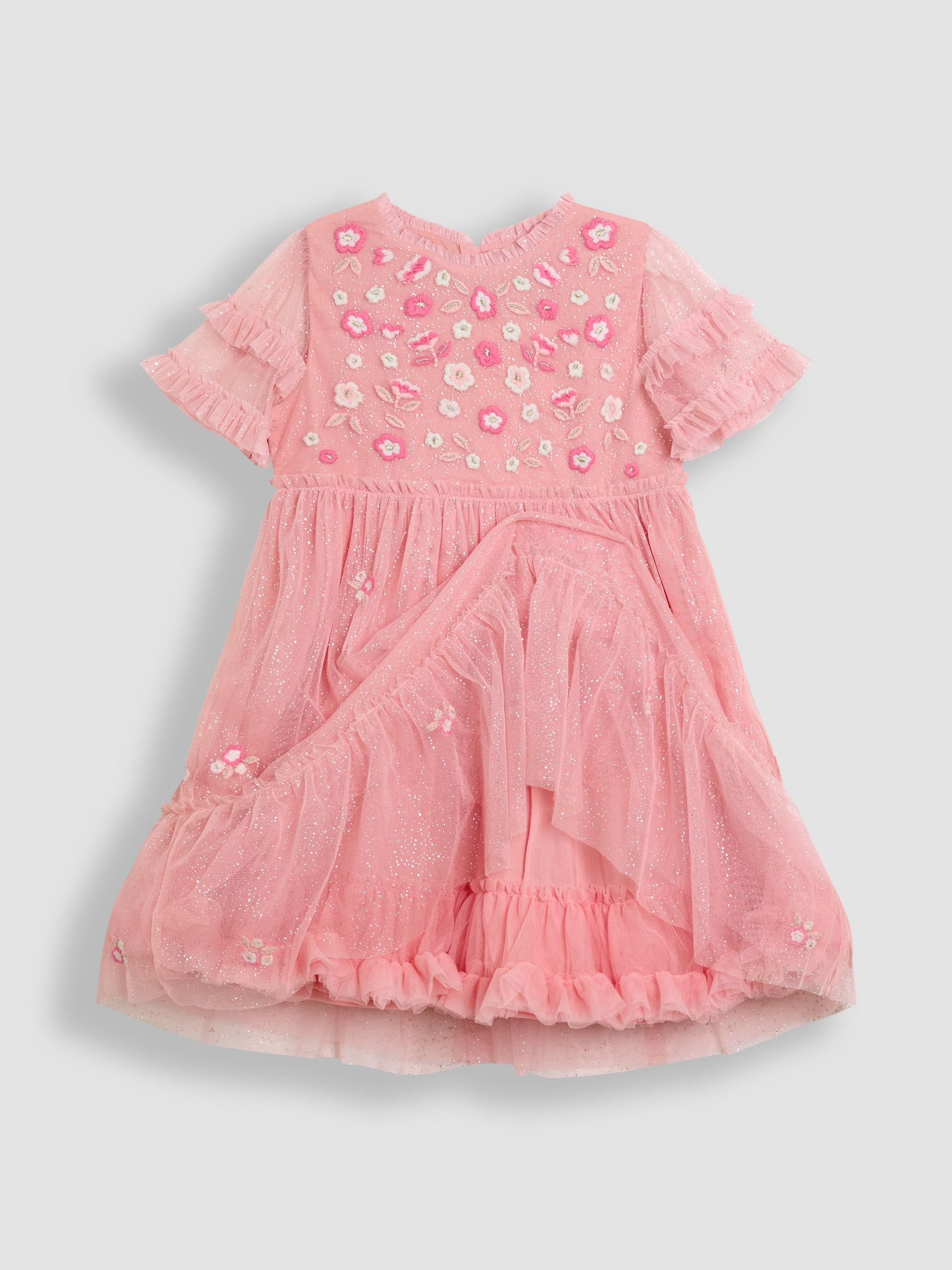 Pink Floral Embroidered Tiered Tulle Party Dress - Image 2 of 4