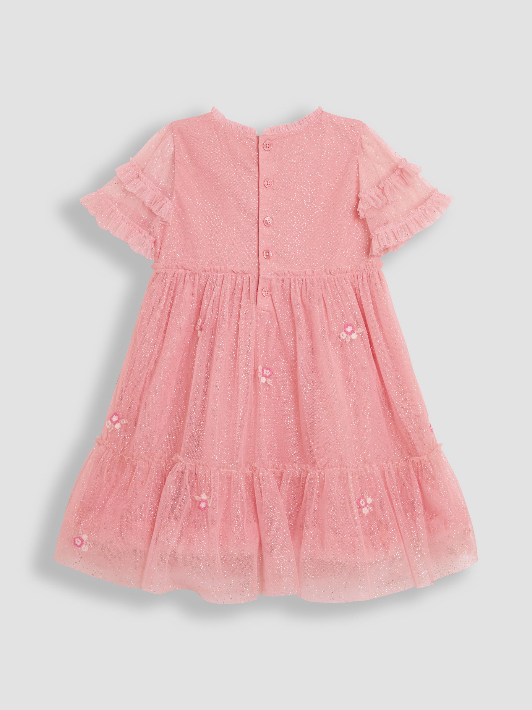 Pink Floral Embroidered Tiered Tulle Party Dress - Image 3 of 4