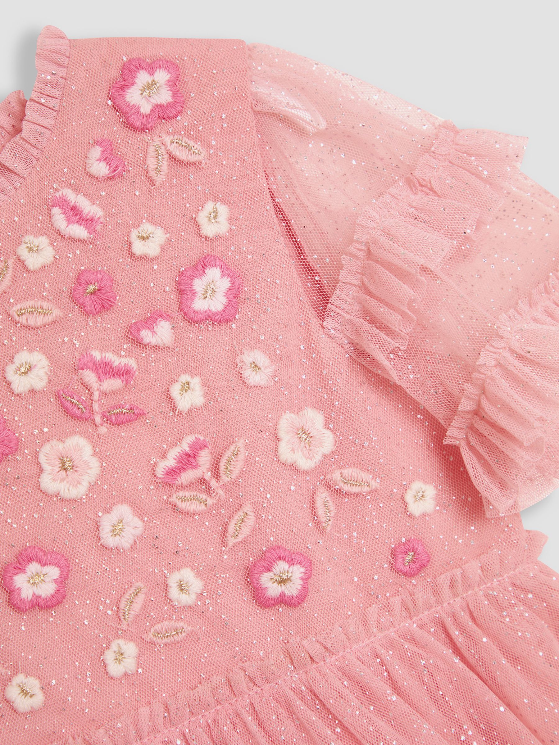 Pink Floral Embroidered Tiered Tulle Party Dress - Image 4 of 4