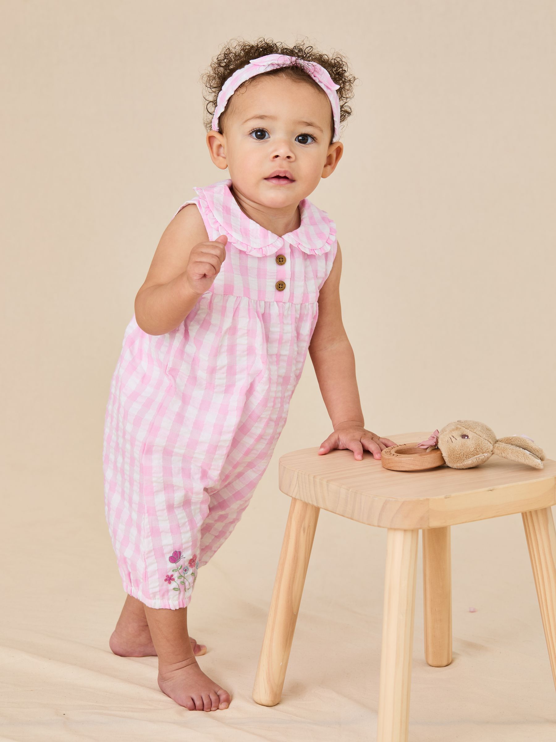 Pink Gingham Peter Flopsy Bunny & Headband Set - Image 1 of 6
