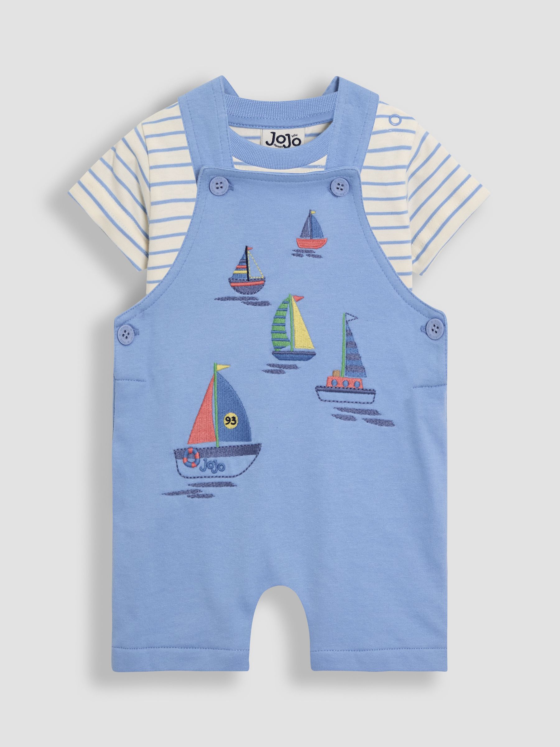 Blue Boat 2-Piece Appliqué Dungarees & T-Shirt Set - Image 1 of 7
