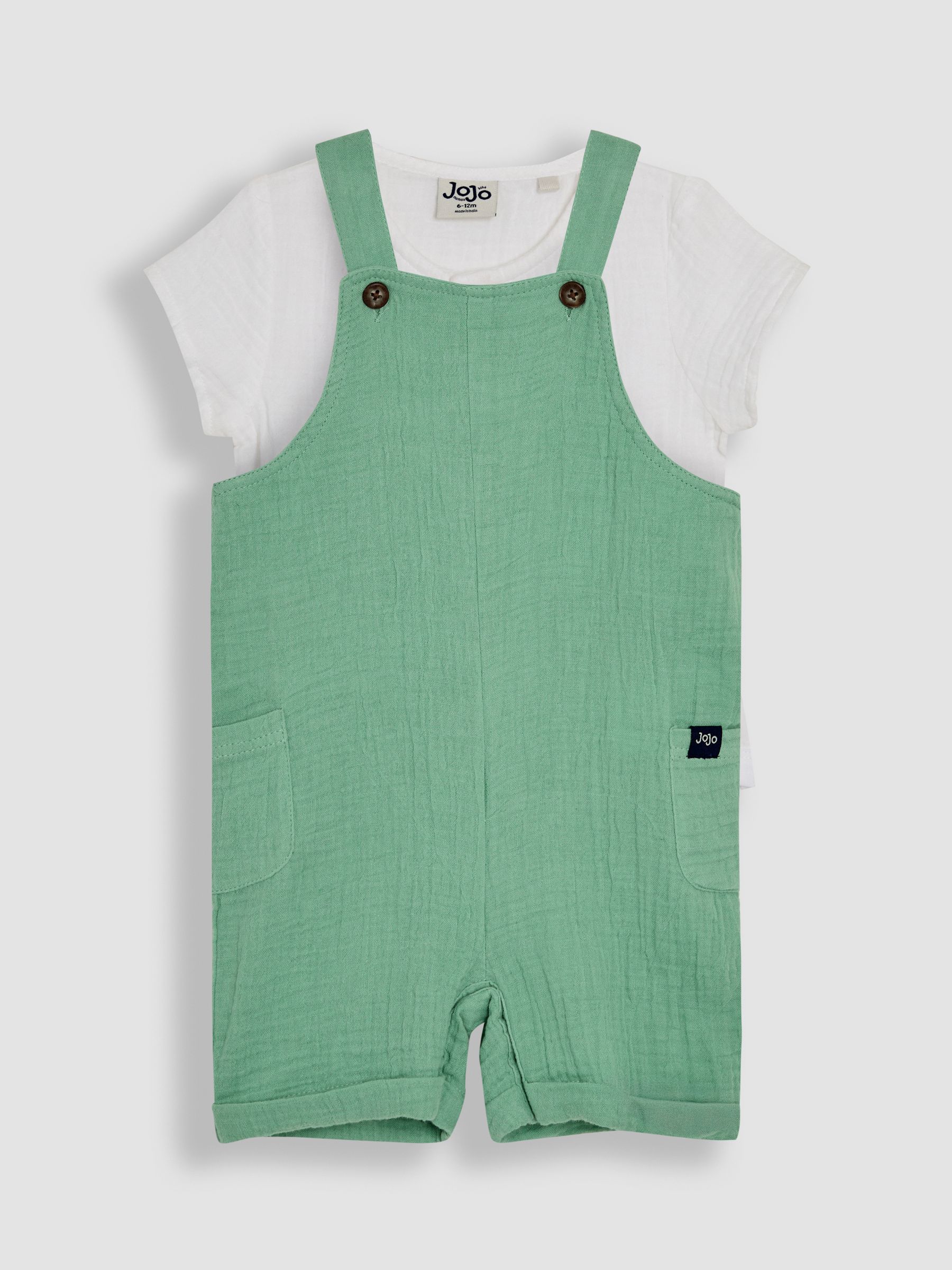 Green 2-Piece Cheesecloth Dungarees & Bodysuit Set - Image 1 of 7