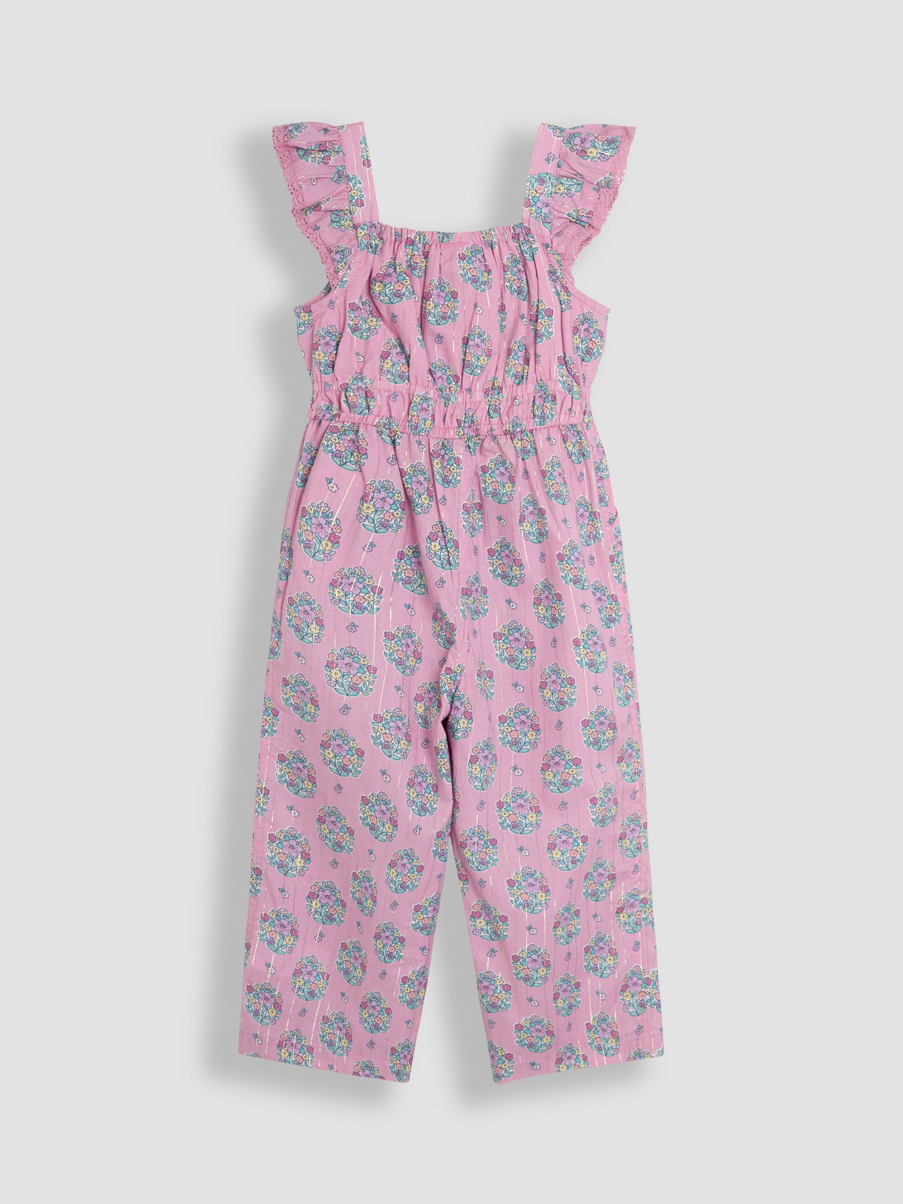 Pink Floral Bouquet Sparkle Frill Sleeve Jumpsuit - Image 1 of 3