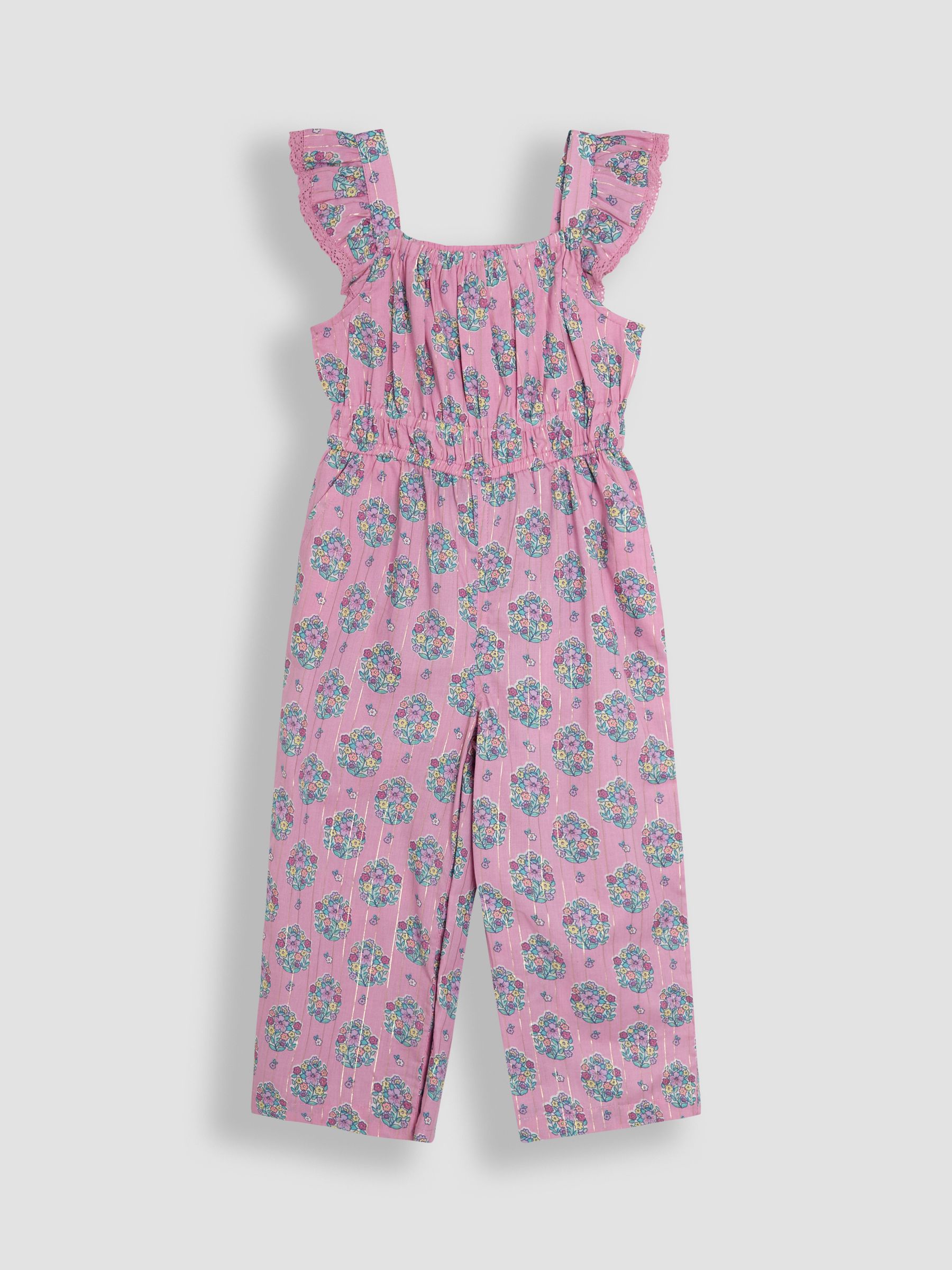 Pink Floral Bouquet Sparkle Frill Sleeve Jumpsuit - Image 2 of 3