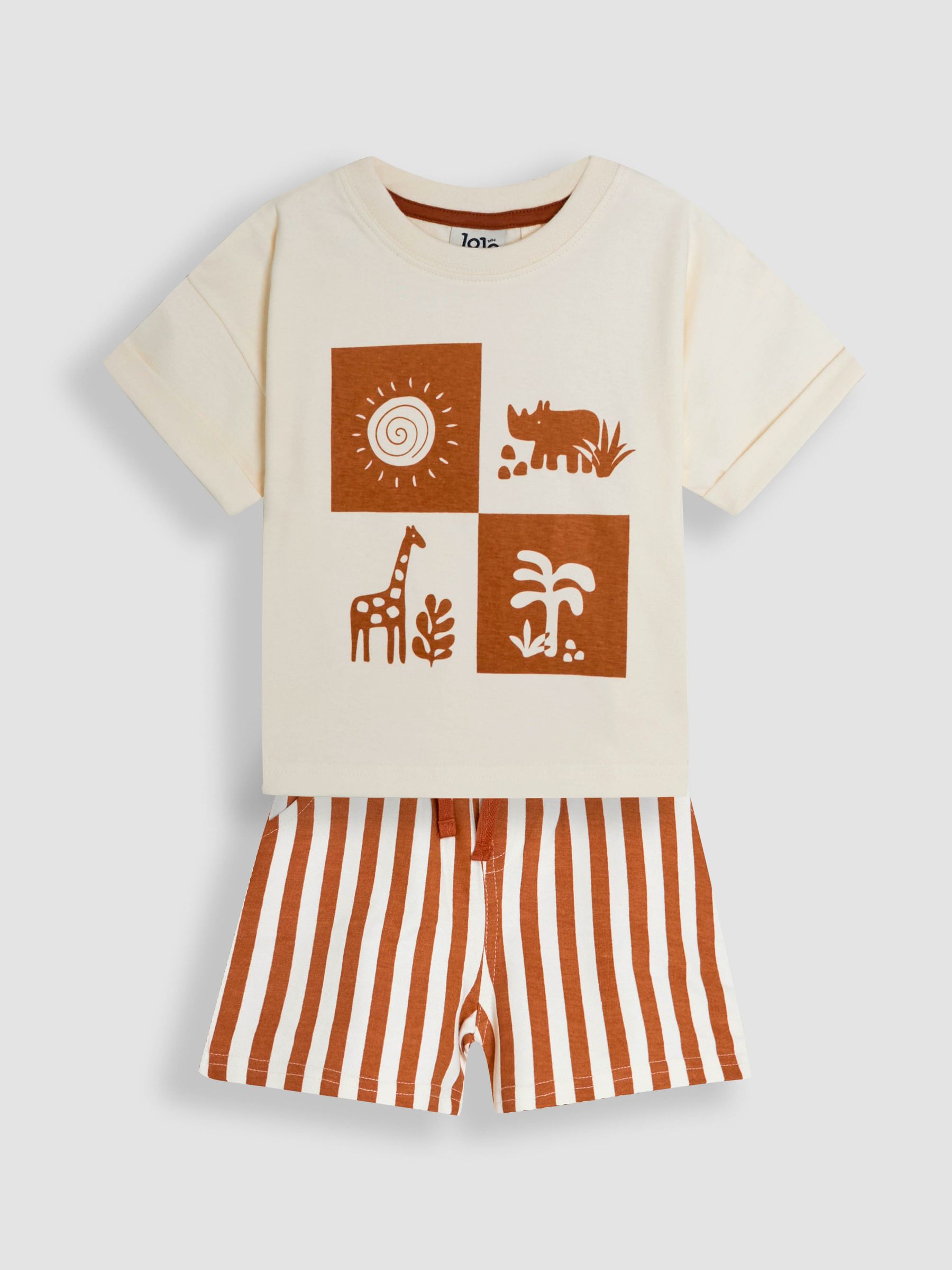 Ecru 100% Cotton Prtinted T-Shirt & Shorts Set - Image 1 of 9