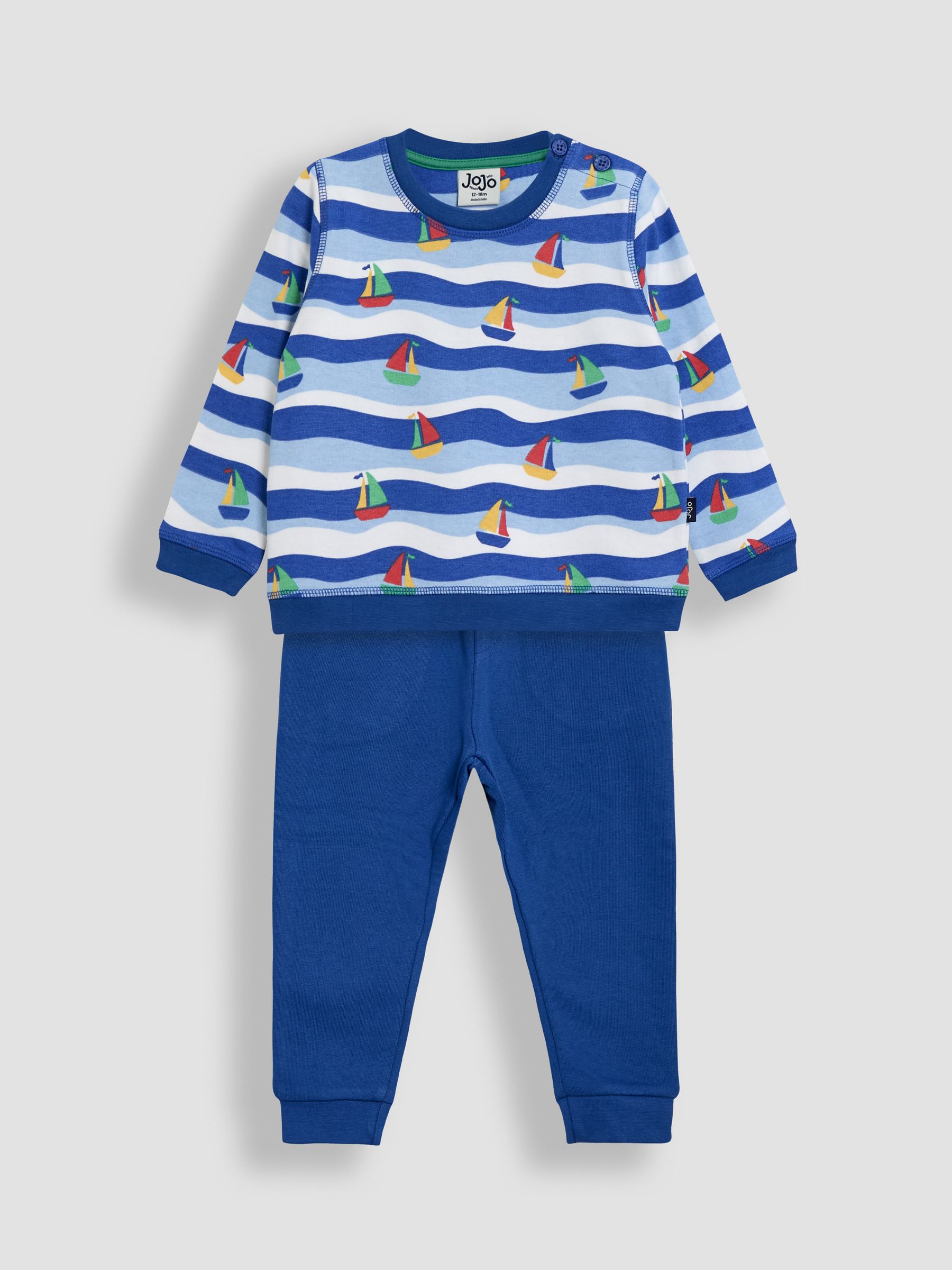 Blue Sailboat Printed 100% Cotton Sweatshirt & Joggers Set - Image 1 of 4