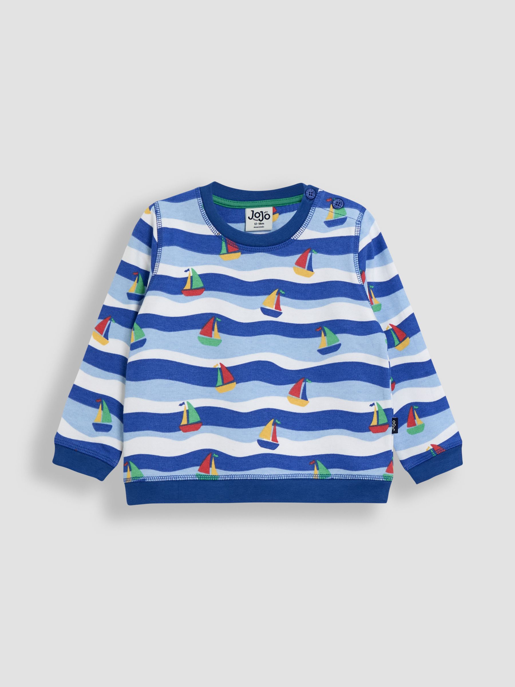 Blue Sailboat Printed 100% Cotton Sweatshirt & Joggers Set - Image 2 of 4