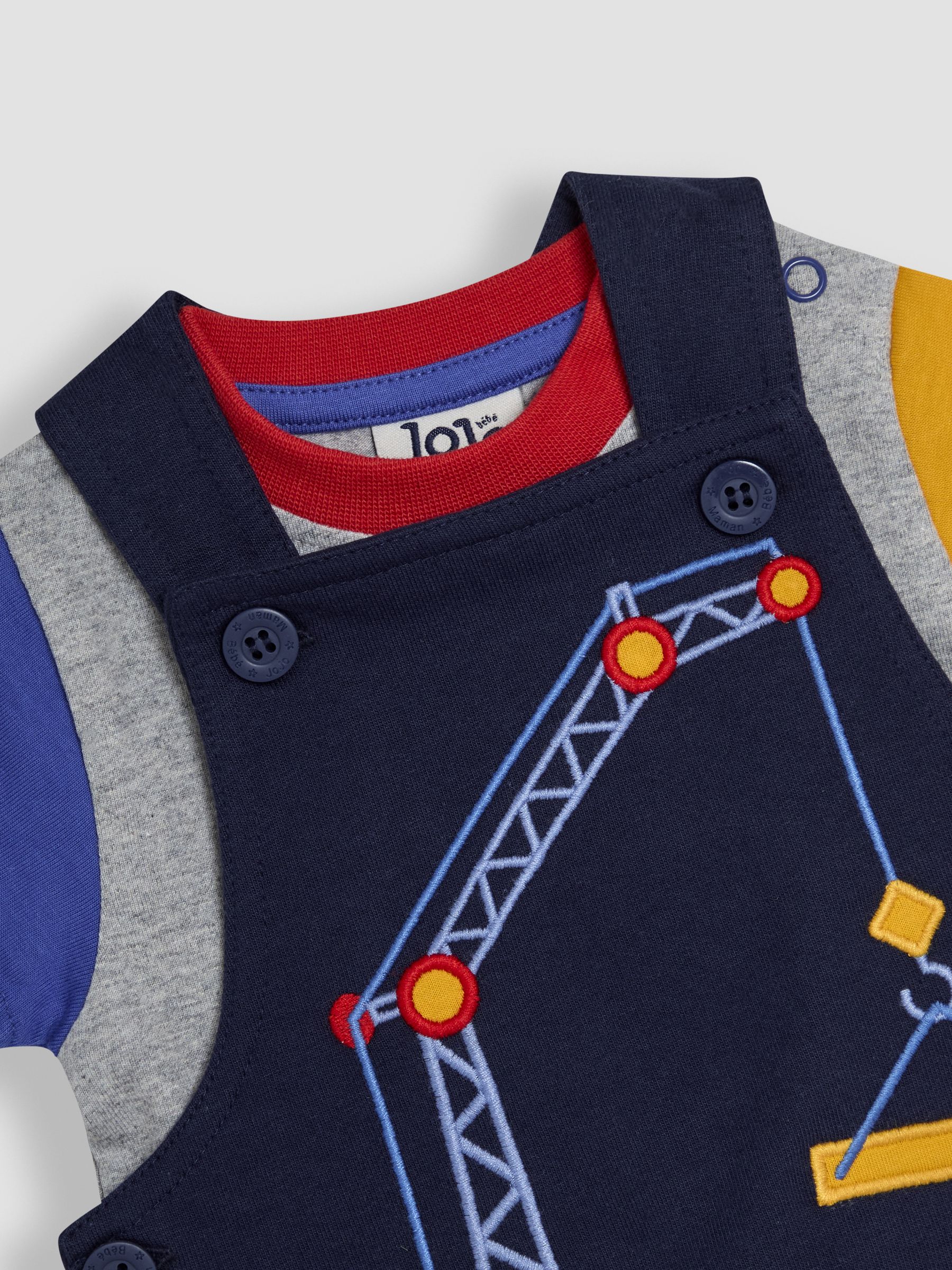 Navy Crane 2-Piece Appliqué Dungarees & T-Shirt Set - Image 6 of 6