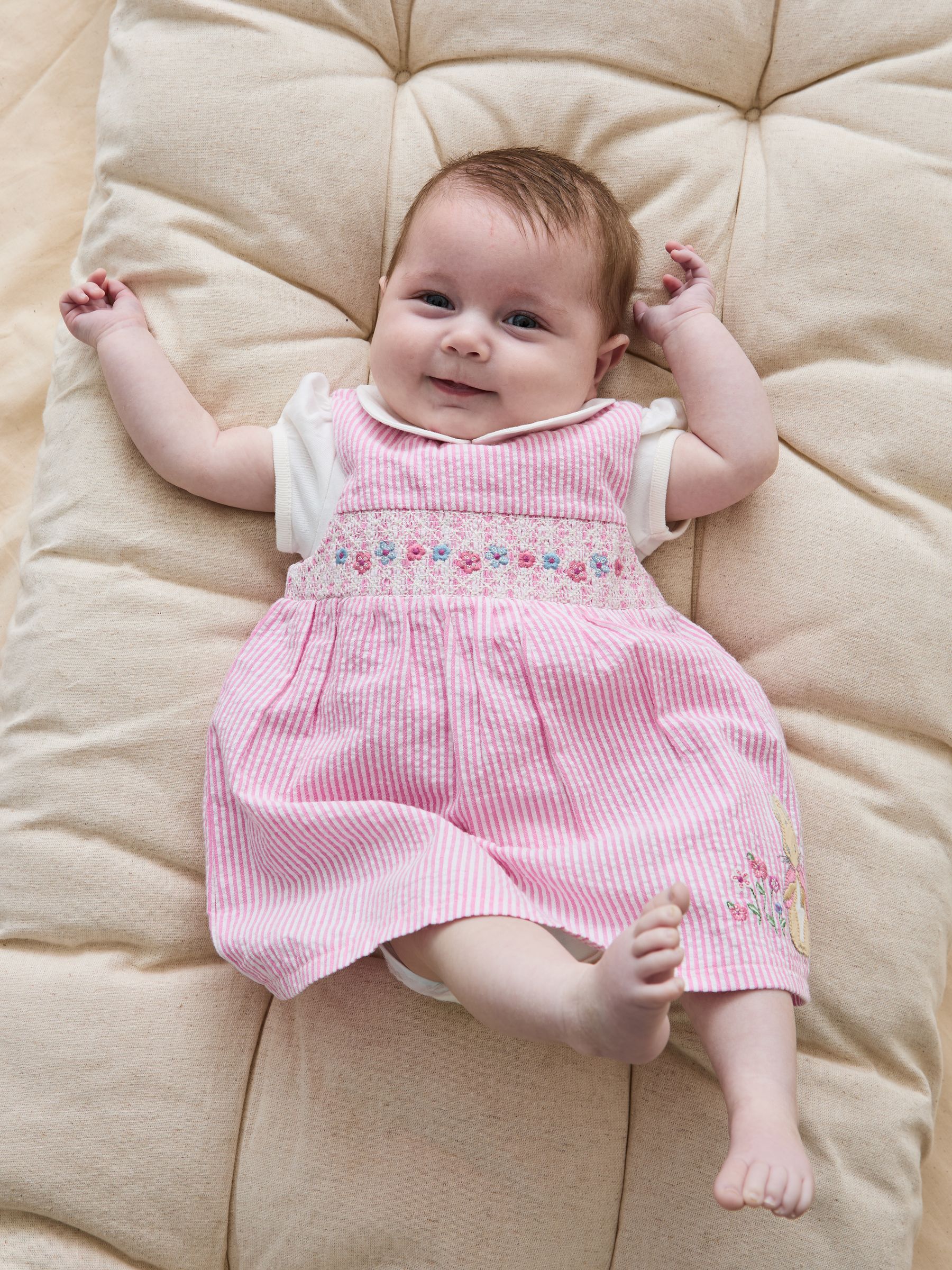 Pink Flopsy Bunny Stripe 100% Cotton Dress, Body & Knickers Set - Image 1 of 10