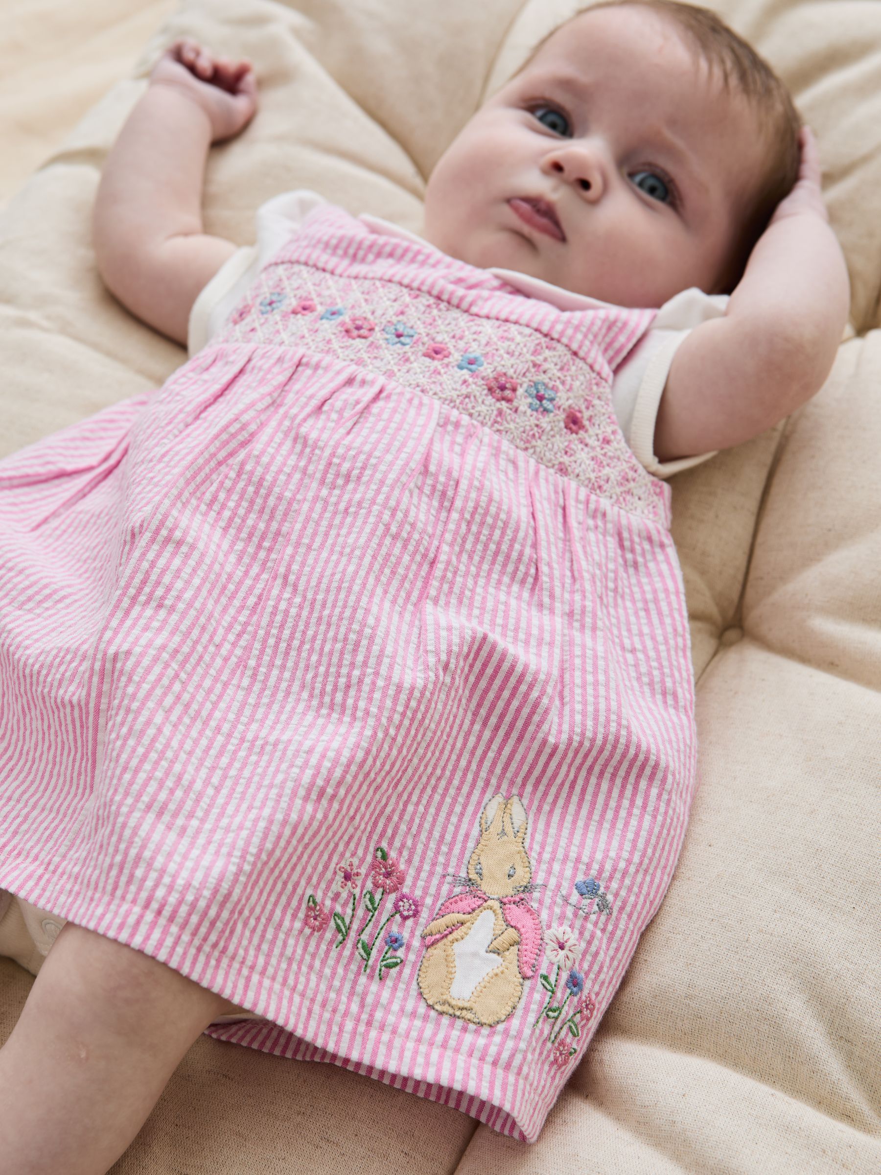 Pink Flopsy Bunny Stripe 100% Cotton Dress, Body & Knickers Set - Image 2 of 10