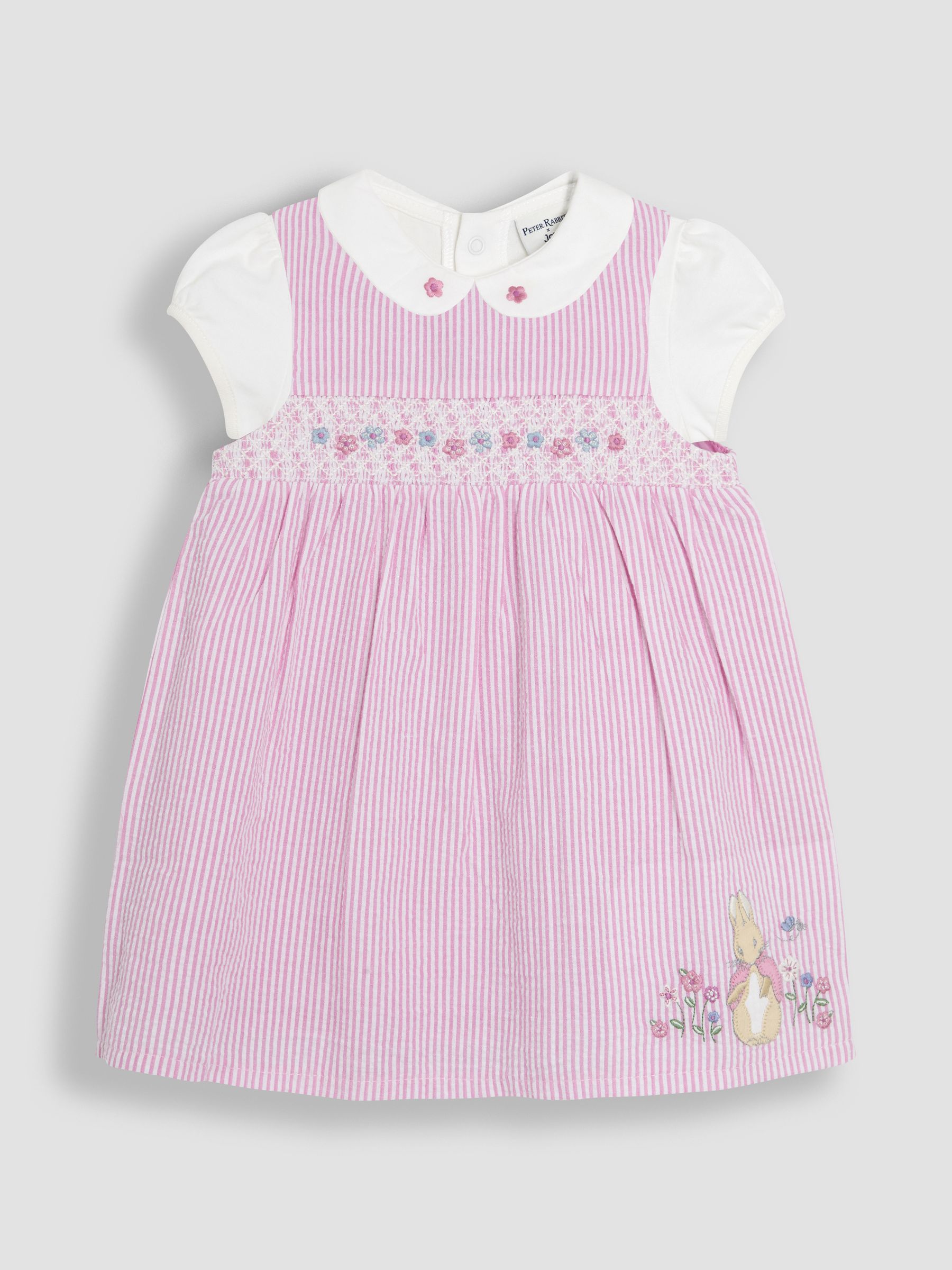 Pink Flopsy Bunny Stripe 100% Cotton Dress, Body & Knickers Set - Image 4 of 10
