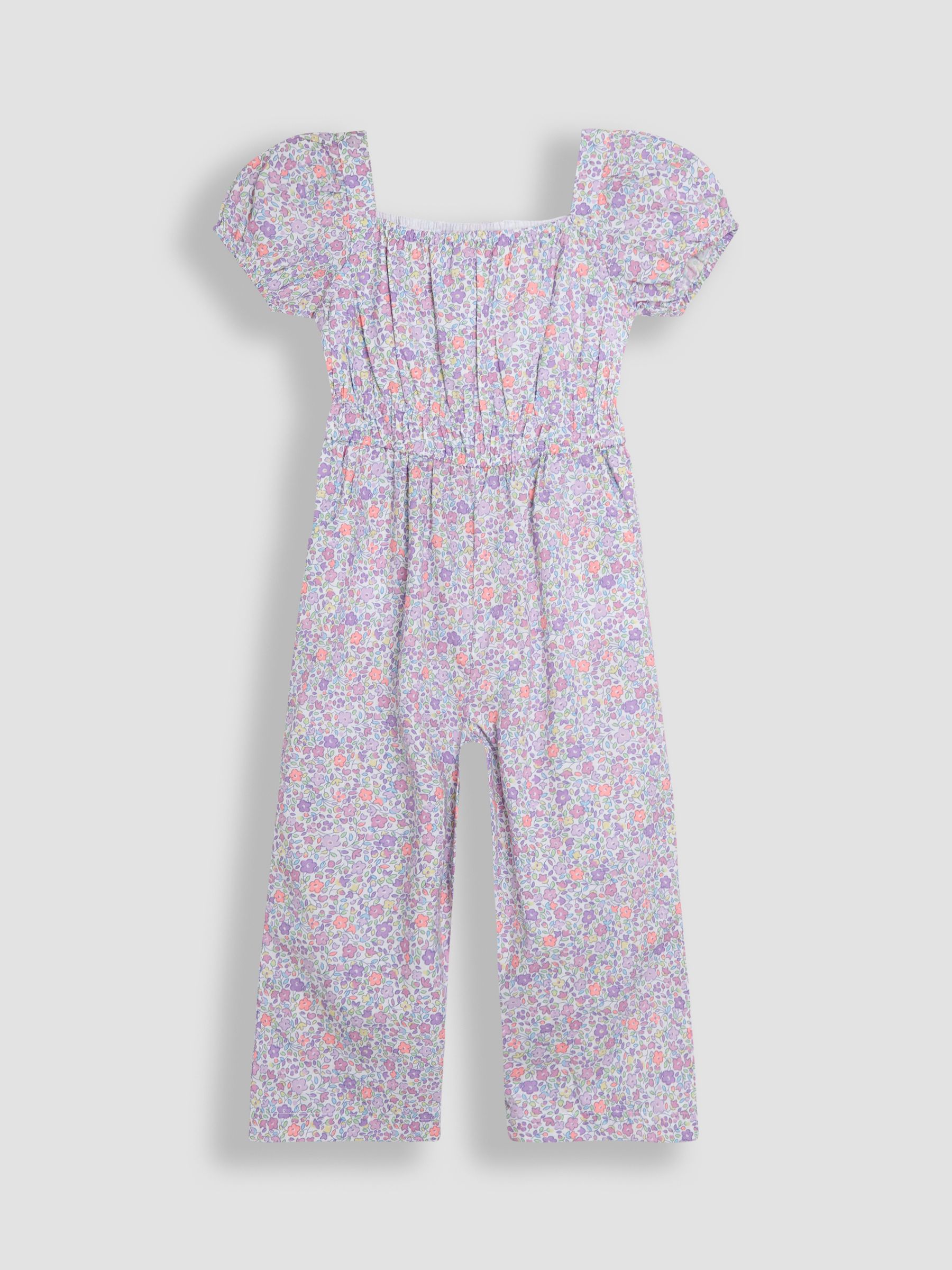 Lilac Purple Ditsy Floral Print Puff Sleeve Jumpsuit - Image 1 of 3