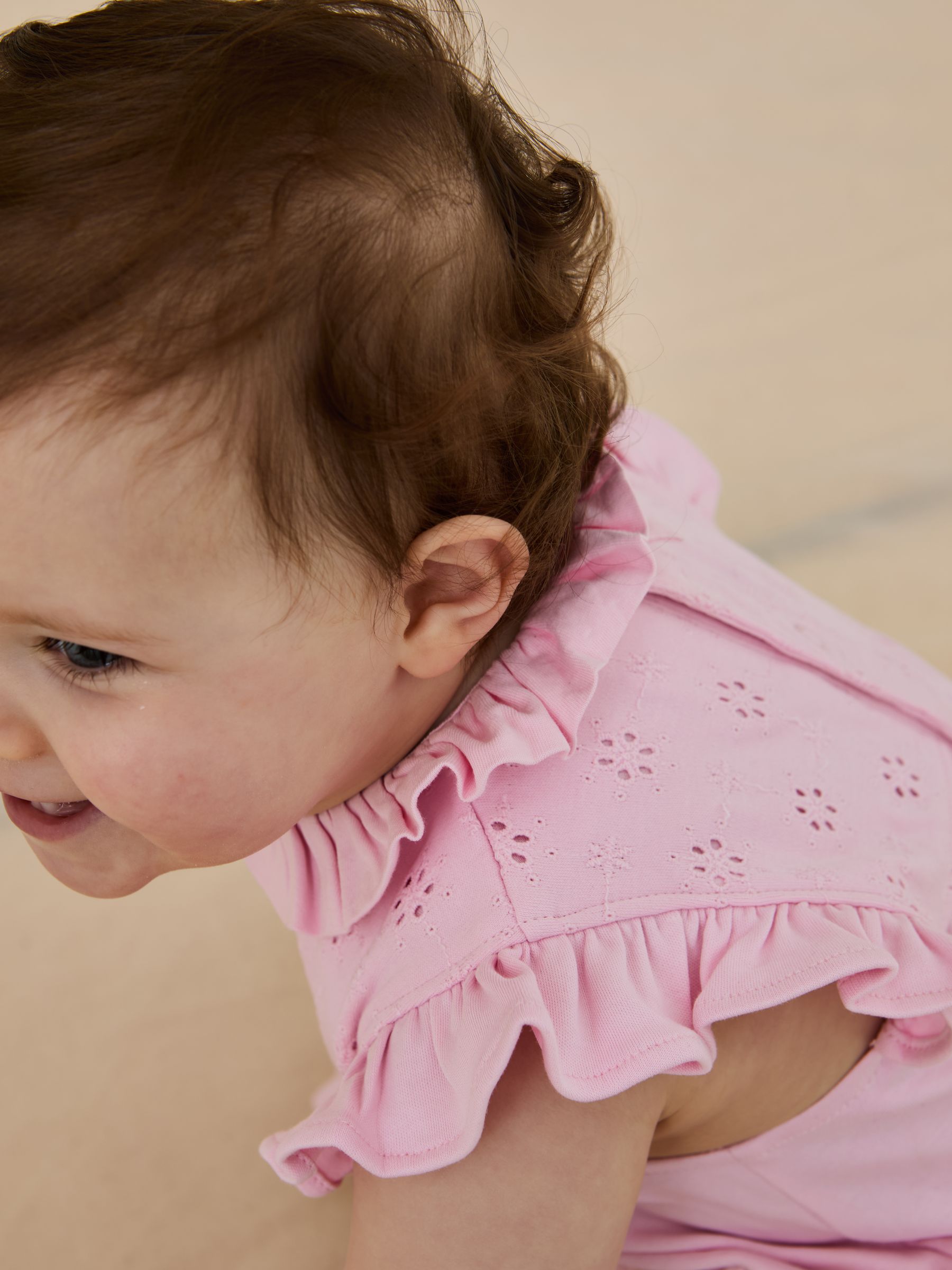 Pink Flopsy Bunny Frill Broderie Romper - Image 4 of 7