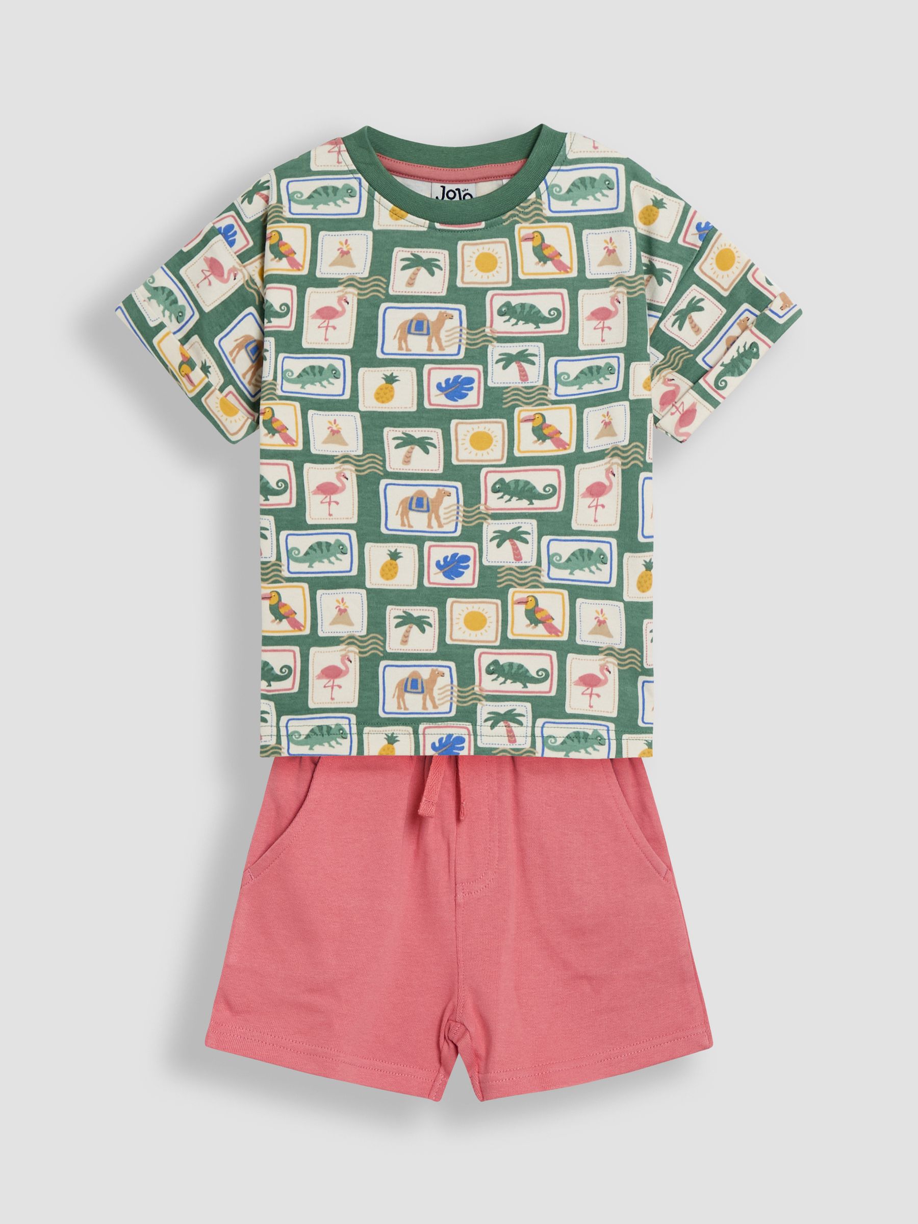 Khaki Tropical Postcard 2-Piece Printed T-Shirt & Short Set - Image 1 of 6