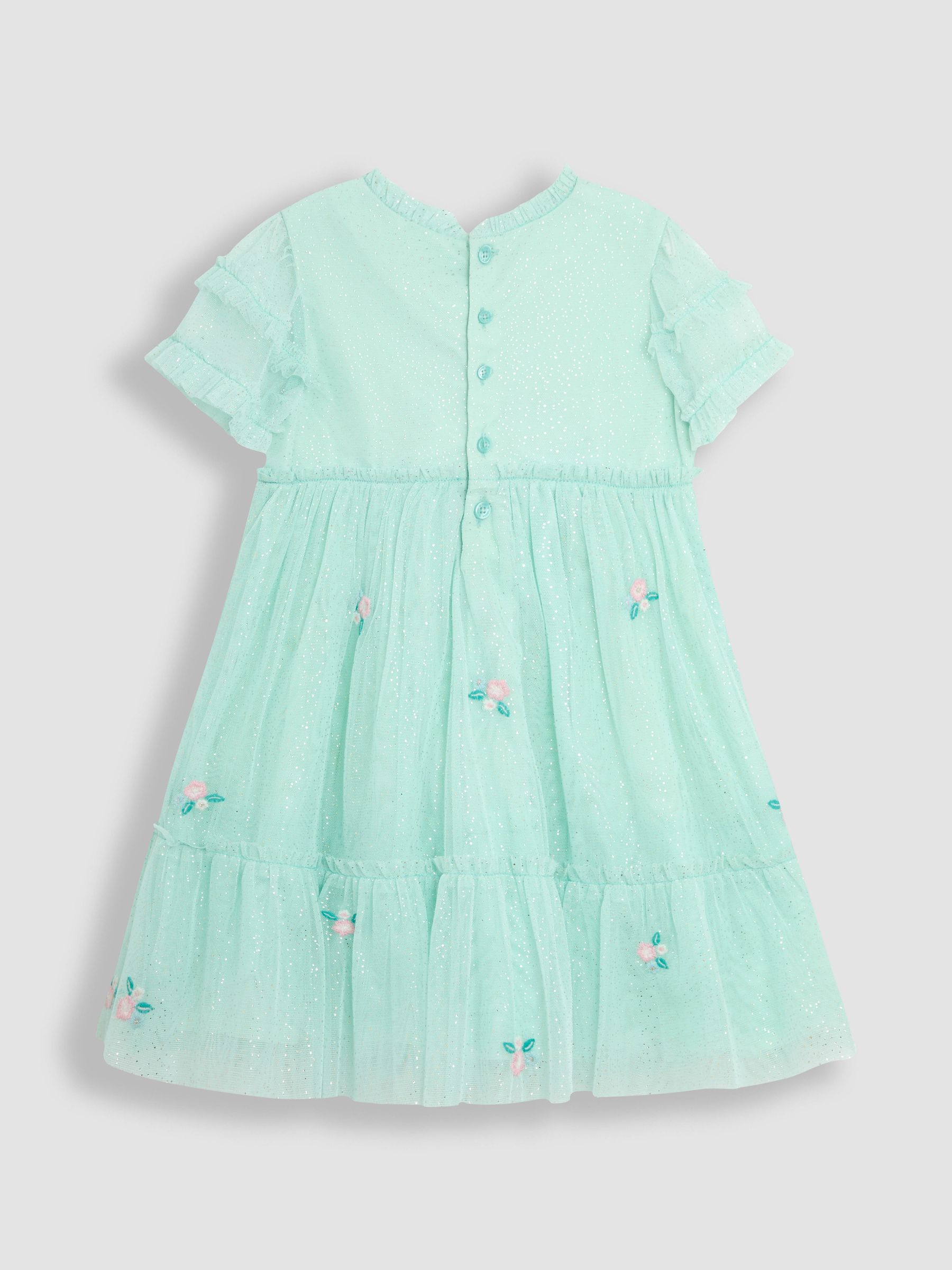 Mint Green Floral Embroidered Tiered Tulle Party Dress - Image 2 of 3