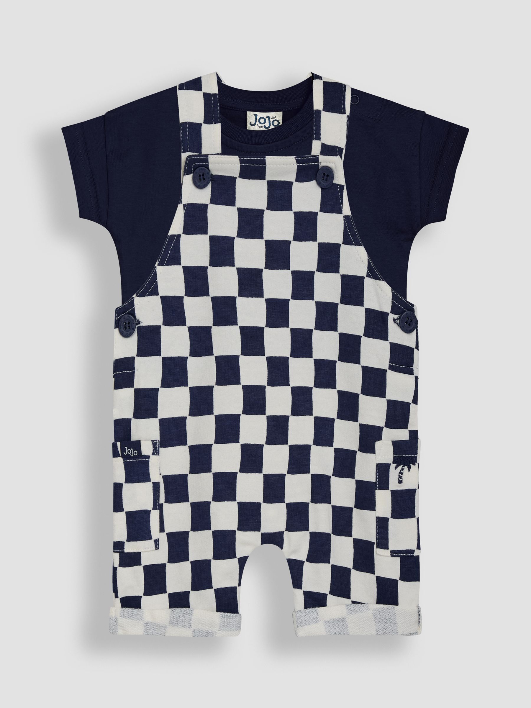 Navy 2-Piece Checkerboard Dungarees & T-Shirt Set - Image 1 of 6